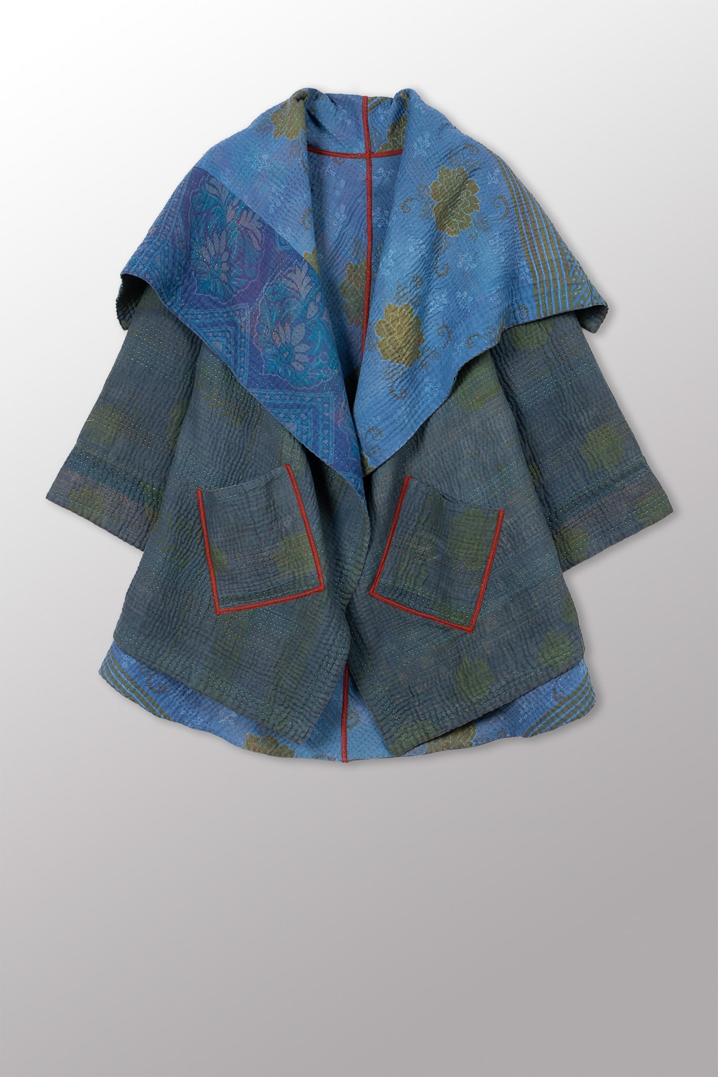 COTTON OVERDYE KANTHA CIRCULAR LONG JKT - ov4009-cblu001a -