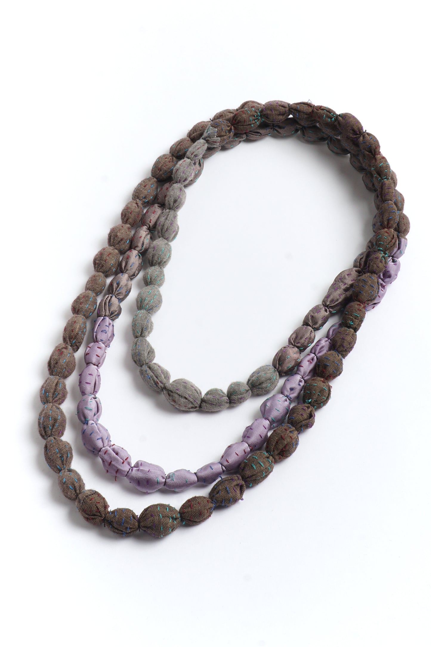 VINTAGE SILK KANTHA TIE-BEADS LONG NECKLACE - sv2707-tst -