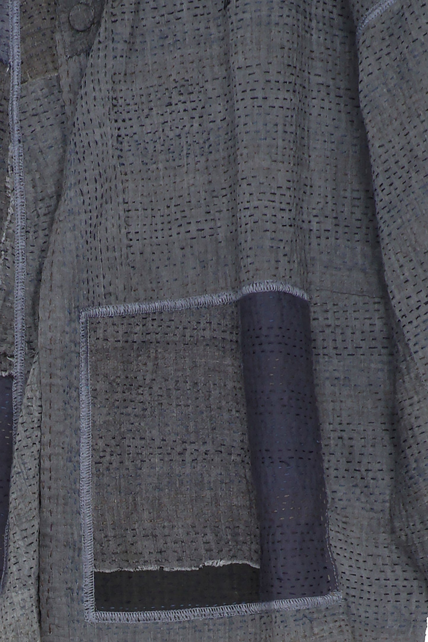 FRAYED PATCH KANTHA STAND COLLAR CROPPED JKT - fi2034-gry -