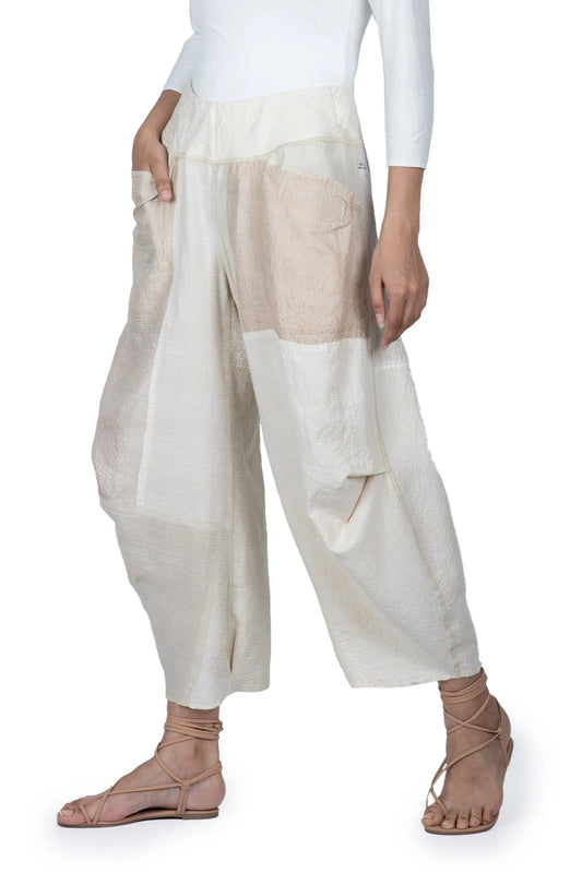 JAIPUR WHITE KANTHA KNEE TUCKED PANTS - jw2625-ivy -
