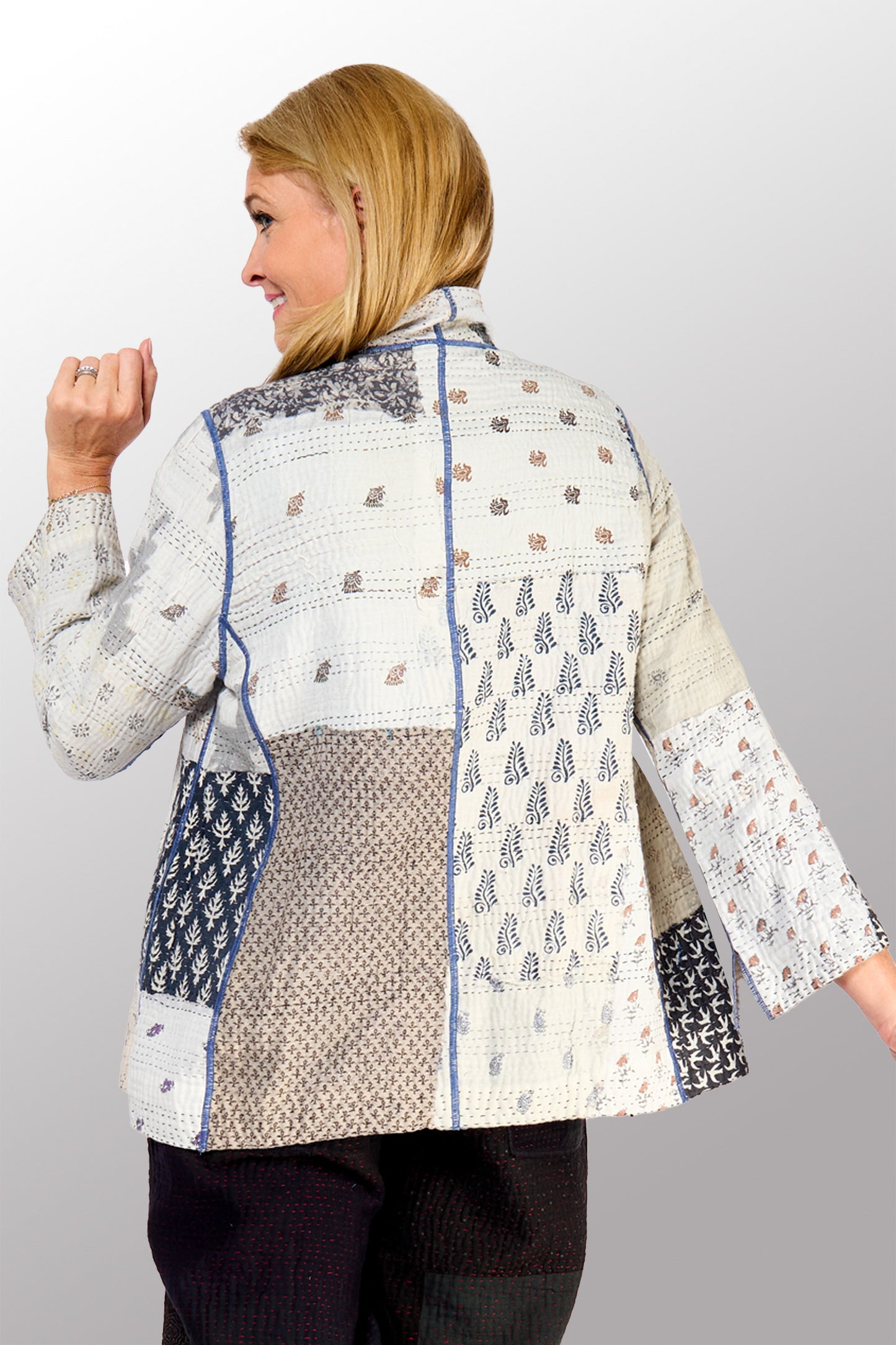 POWDER PATCH KANTHA SHORT JACKET - pd4007-gry -