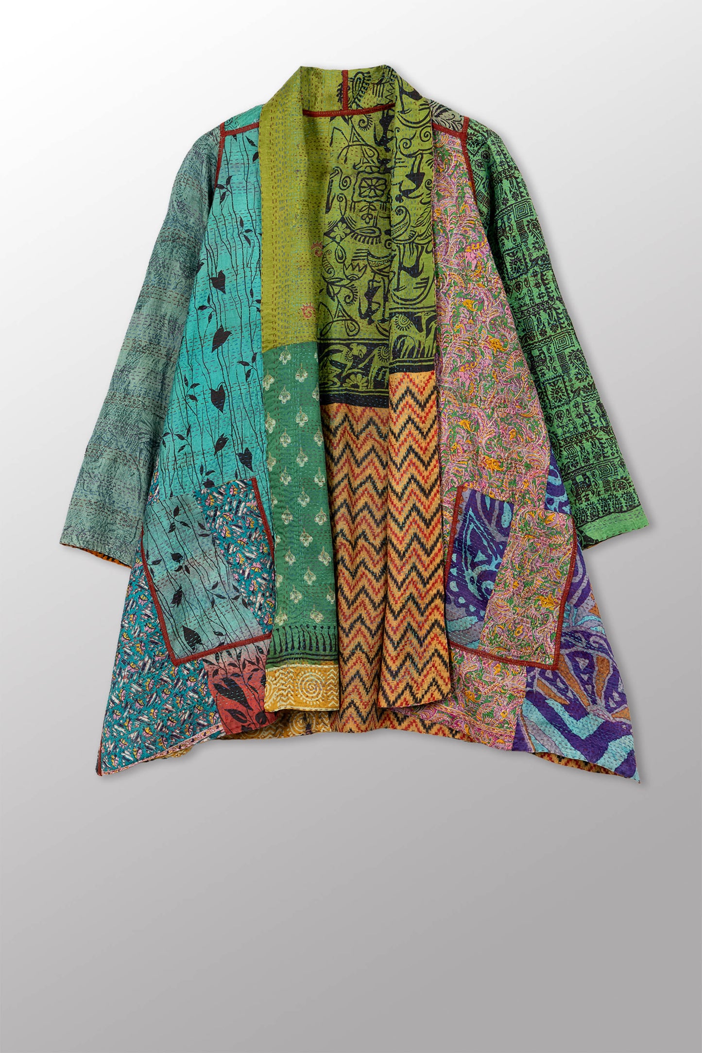 VINTAGE SILK KANTHA A-LINE JKT - sv2003-0418a -