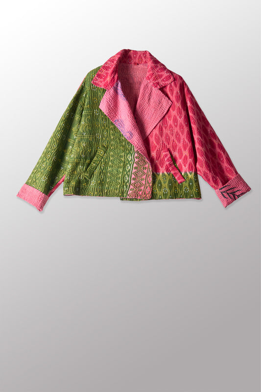 VINTAGE COTTON KANTHA LAPELED SHORT JKT - cv4081-0003s -
