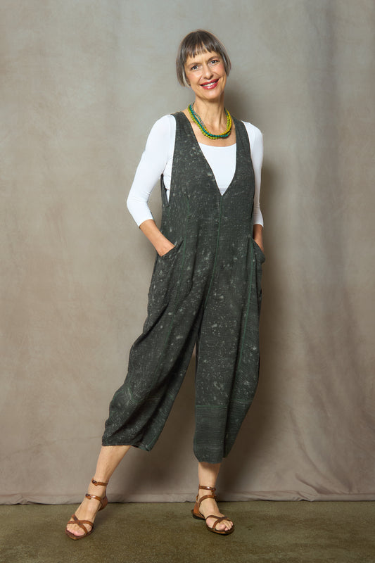 SAND SUN DYE RIPPLE KANTHA V-NECK JUMPER - rs2622-grn -