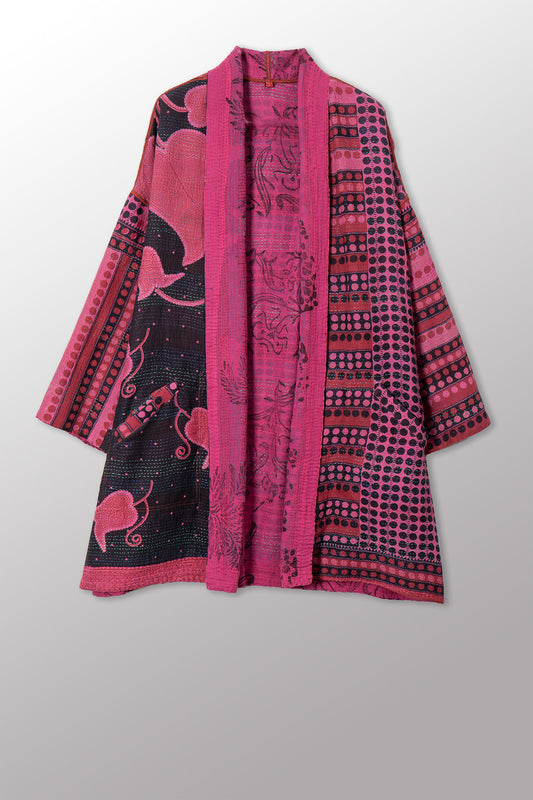 VINTAGE COTTON & NEW VOILE KANTHA HAORI JACKET - cn2068-0005a -