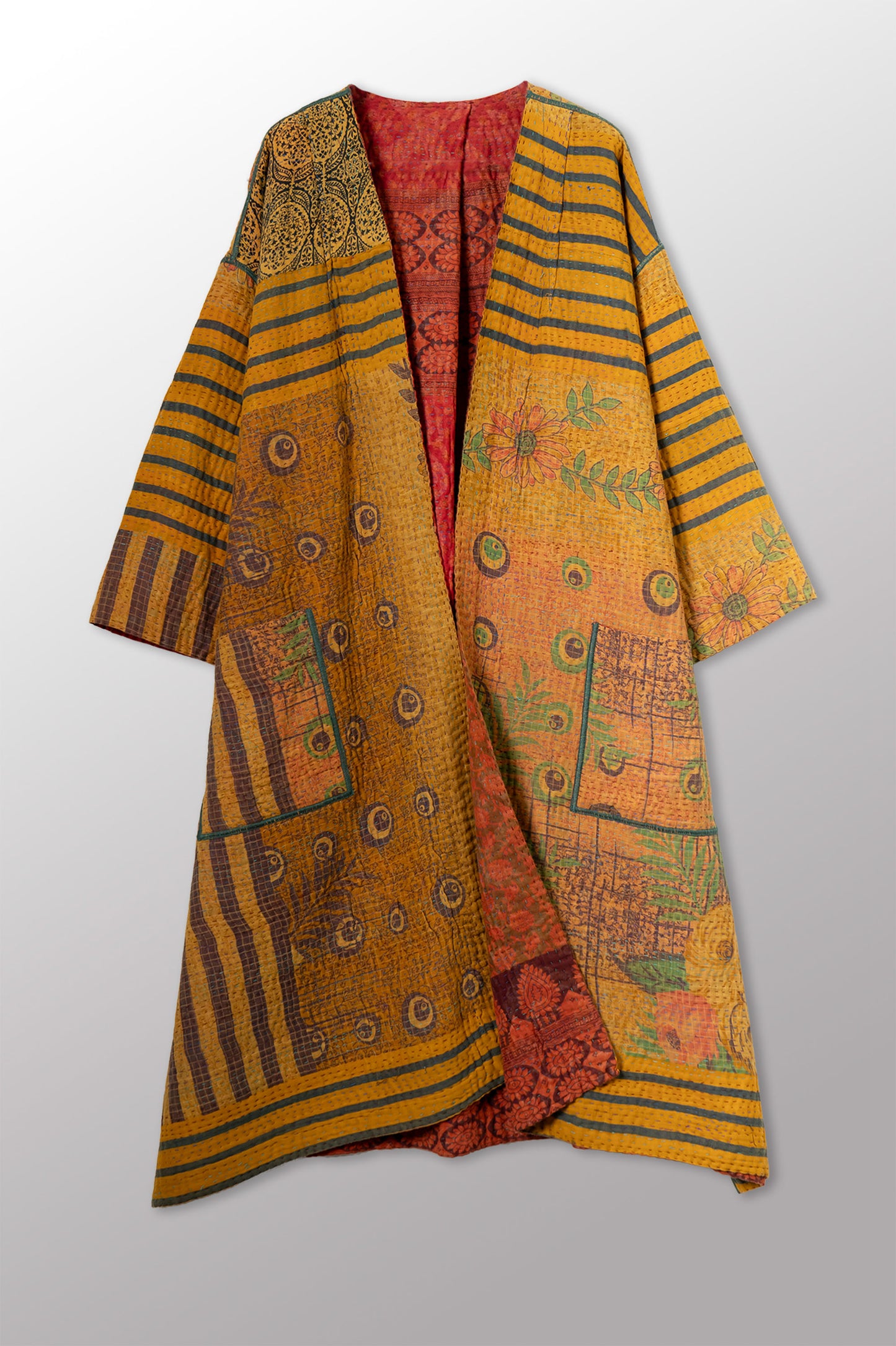 VINTAGE COTTON KANTHA LONG DUSTER - cv4328-0015a -