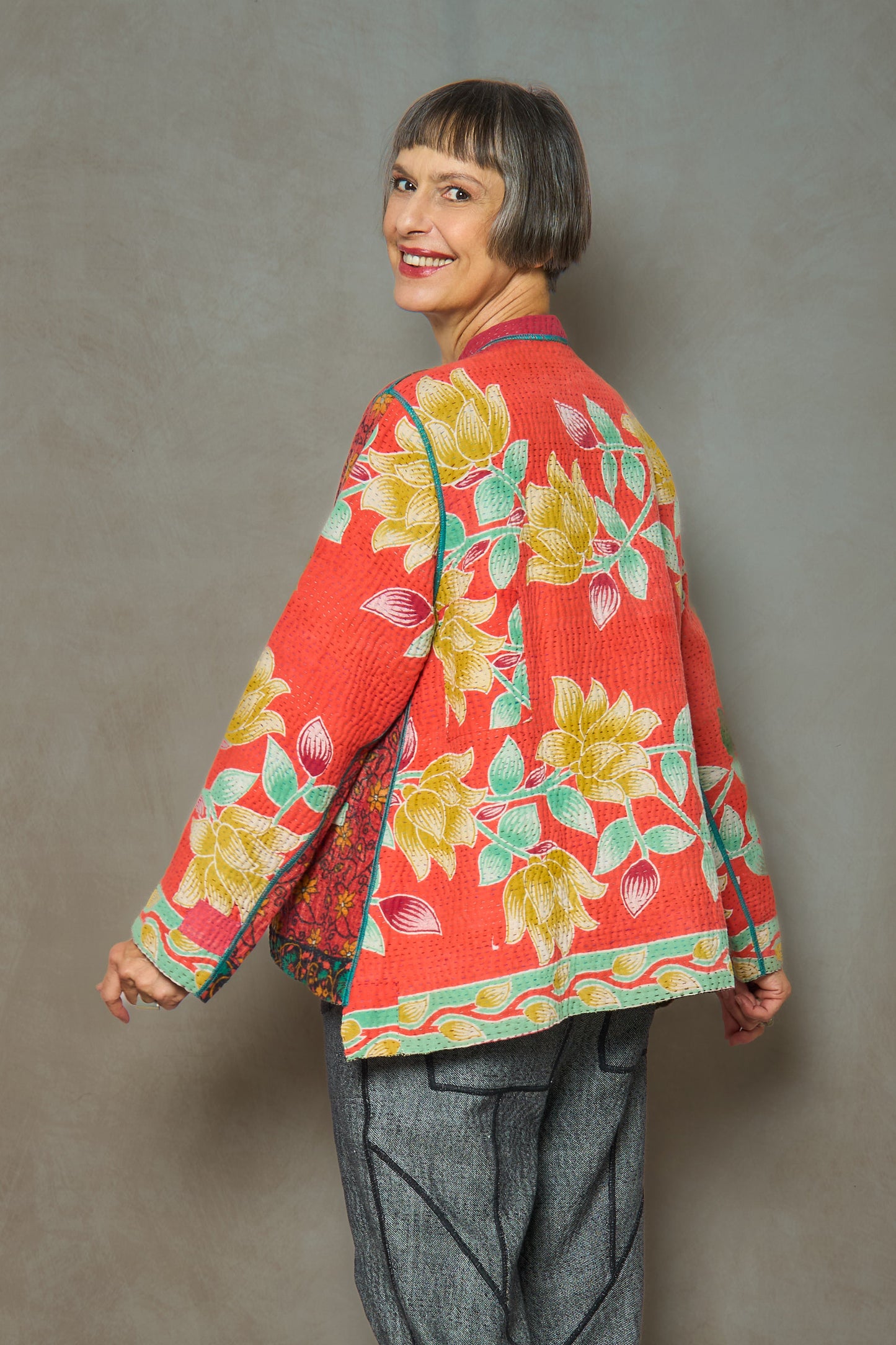 VINTAGE COTTON KANTHA KAFTAN JACKET SHORT - cv4088-0006s -