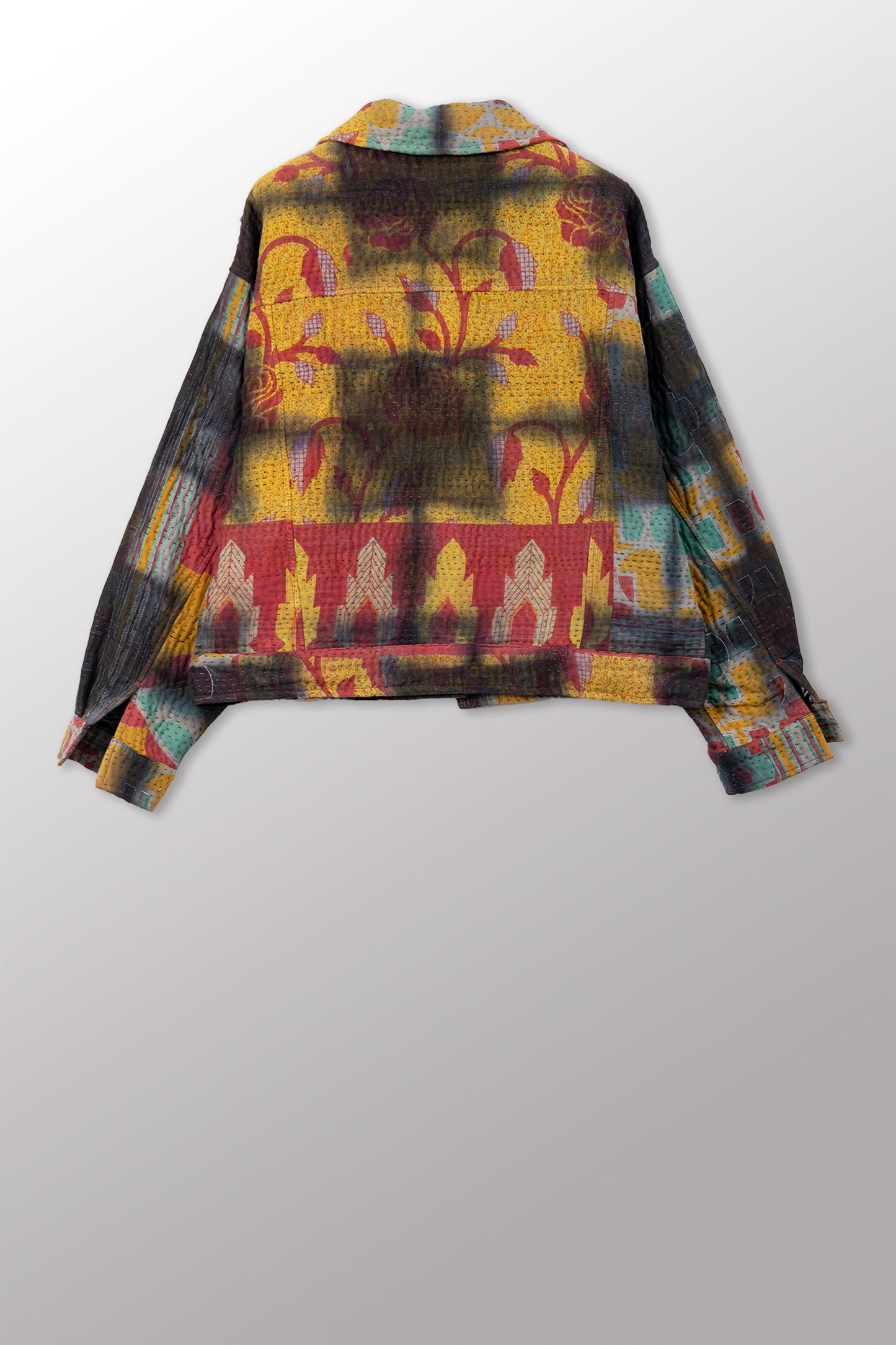 VINTAGE COTTON GREY CLAMP TIE DYE KANTHA OVERSIZED TRUCKER JACKET - su4j107-0001s -