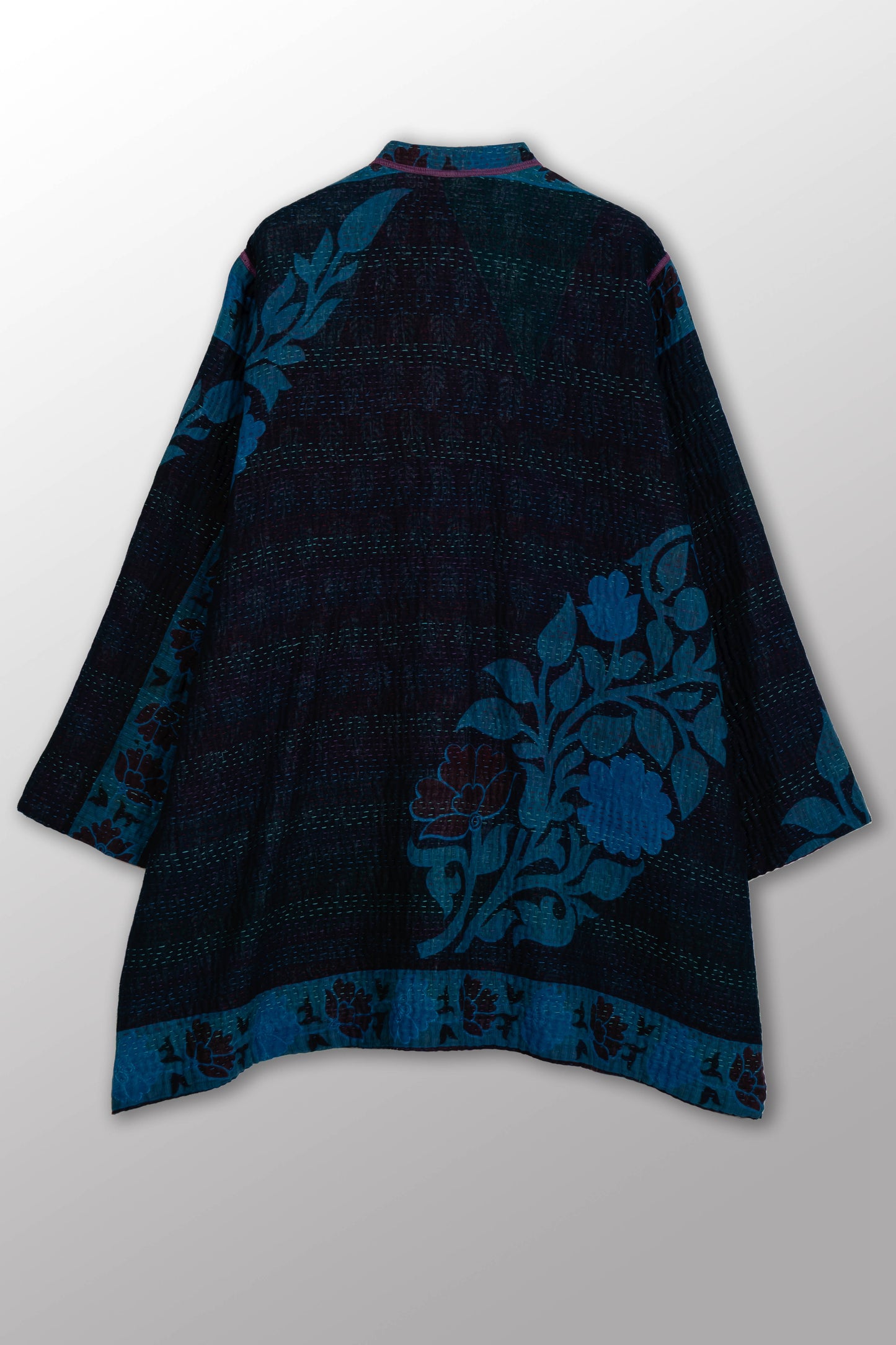 COTTON OVERDYE KANTHA KAFTAN JACKET MEDIUM - ov4089-cblu001m -