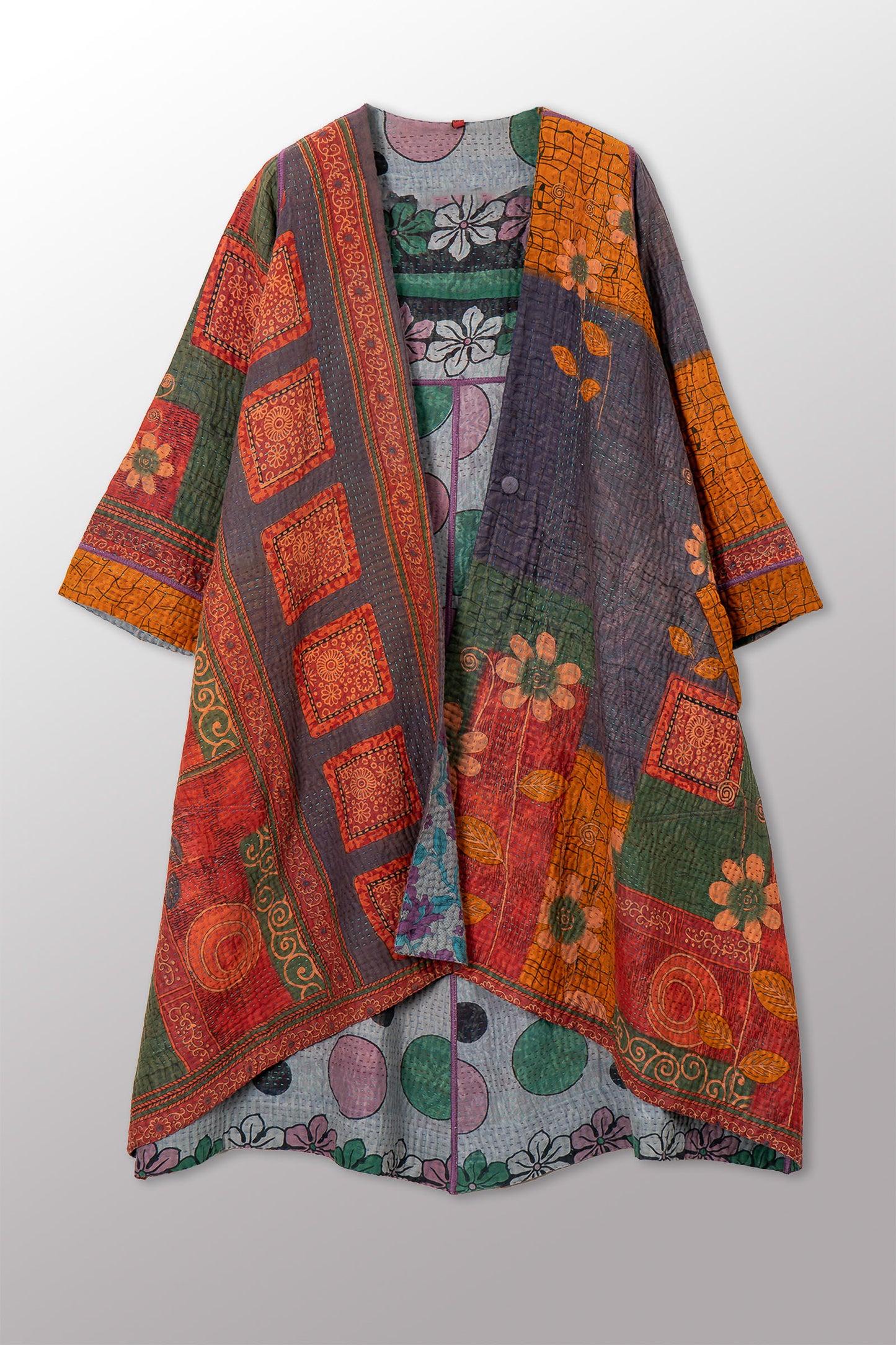 VINTAGE COTTON KANTHA WRAP FLARE COAT - cv4330-0028a -