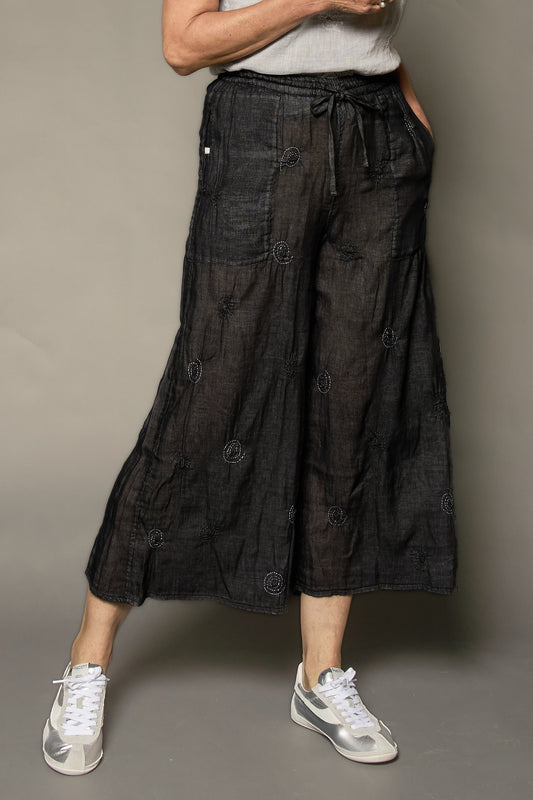 GAUZE SHIBORI GARMENT KANTHA DRAW STRING PANTS - gg2647-blk -