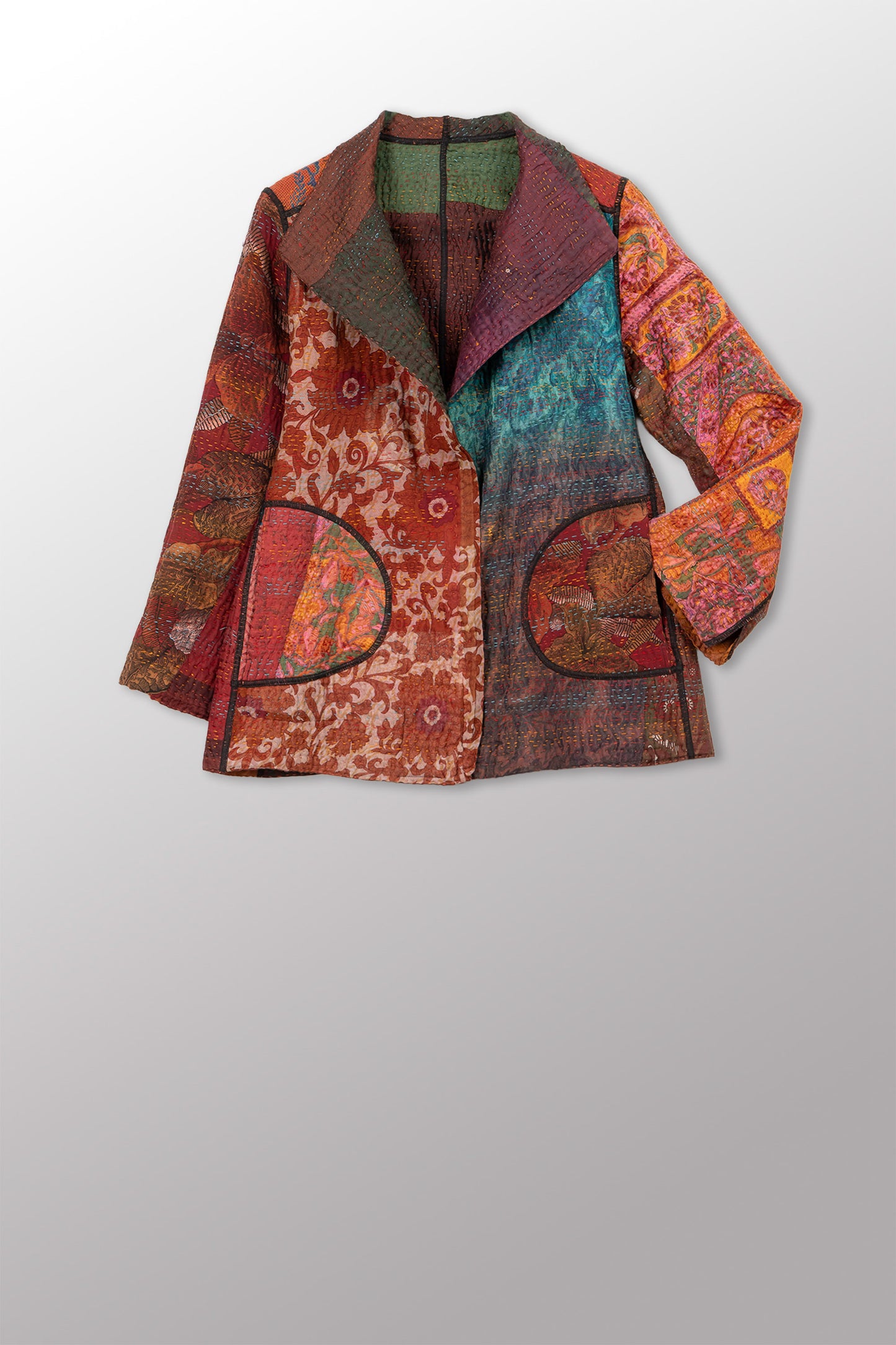 JACQUARD SILK KANTHA SHORT JACKET - js4007-cbrn001s -