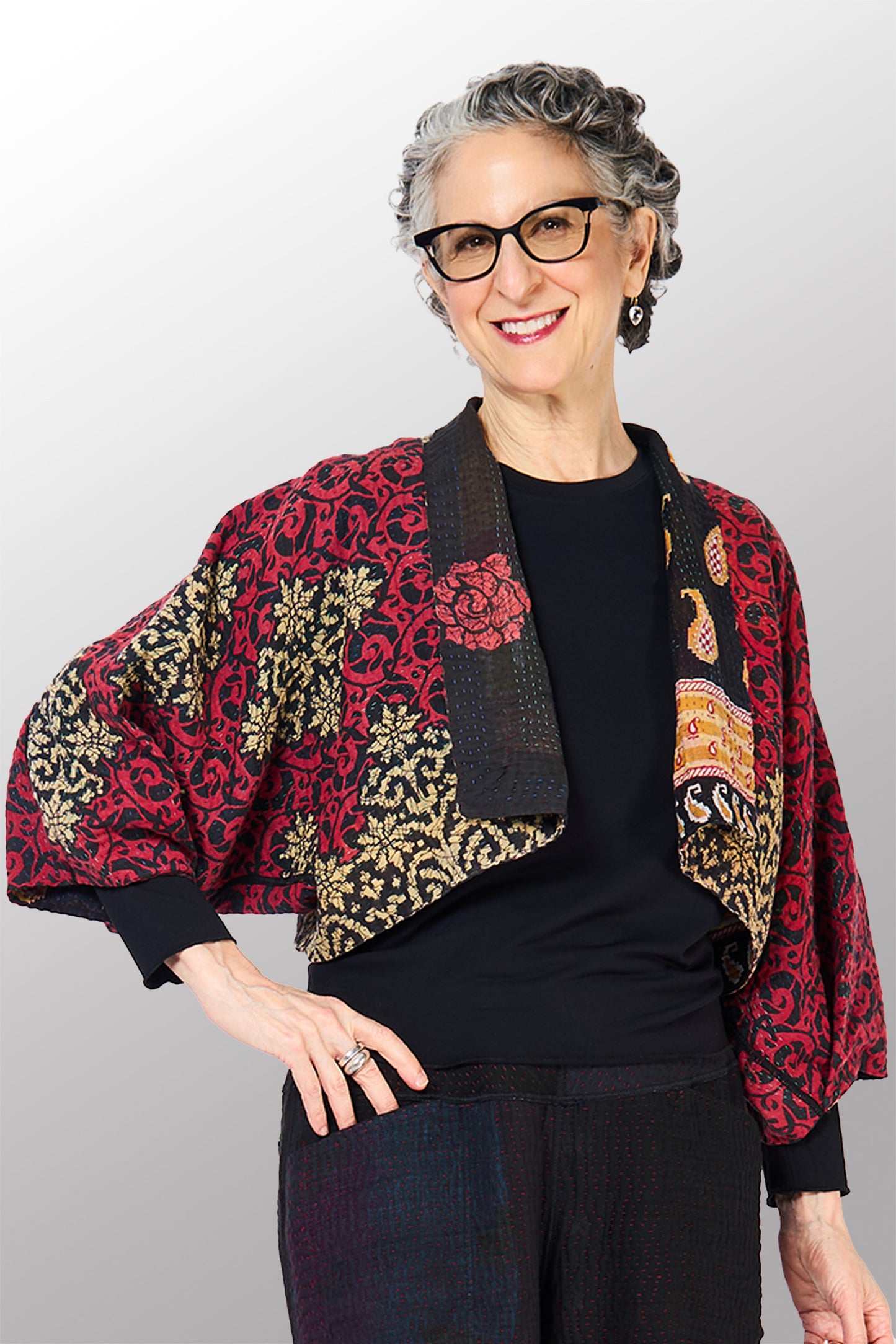VINTAGE COTTON KANTHA  PUFF SLV. SHRUG - cv4062-0055a -