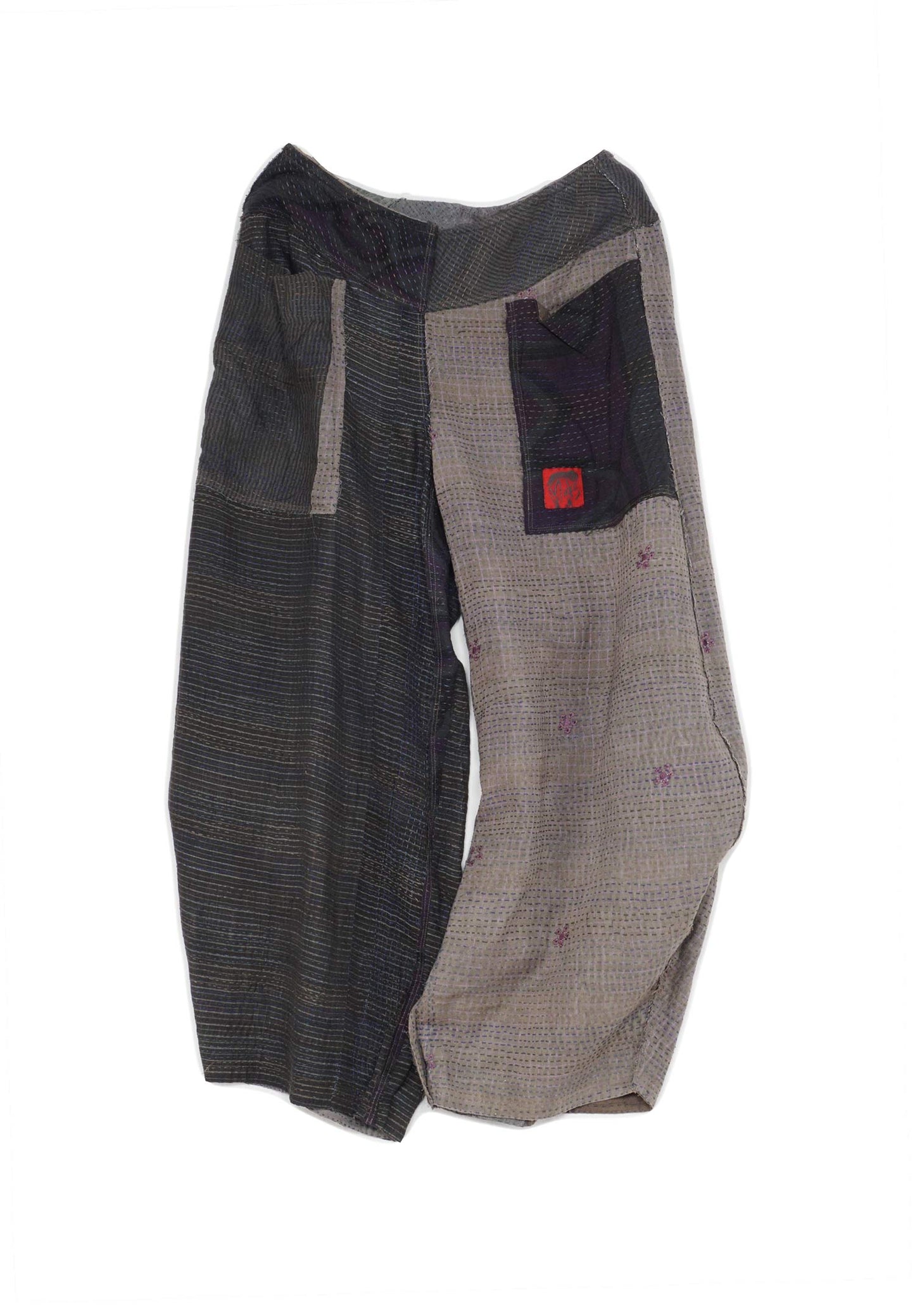 FRAYED PATCH KANTHA HAREM PANTS - fi2605-gry -