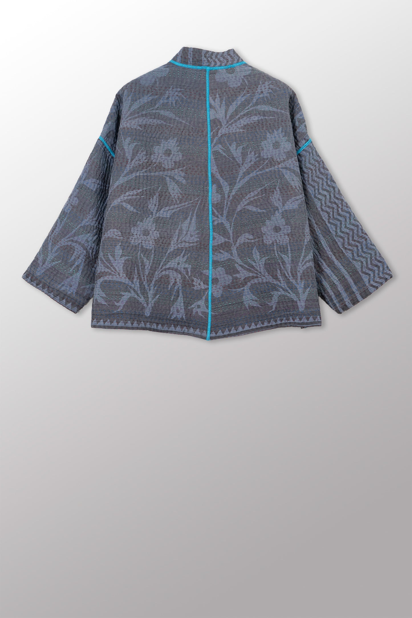 COTTON OVERDYE KANTHA STAND COLLAR CROPPED JKT - ov4034-cfus003a -