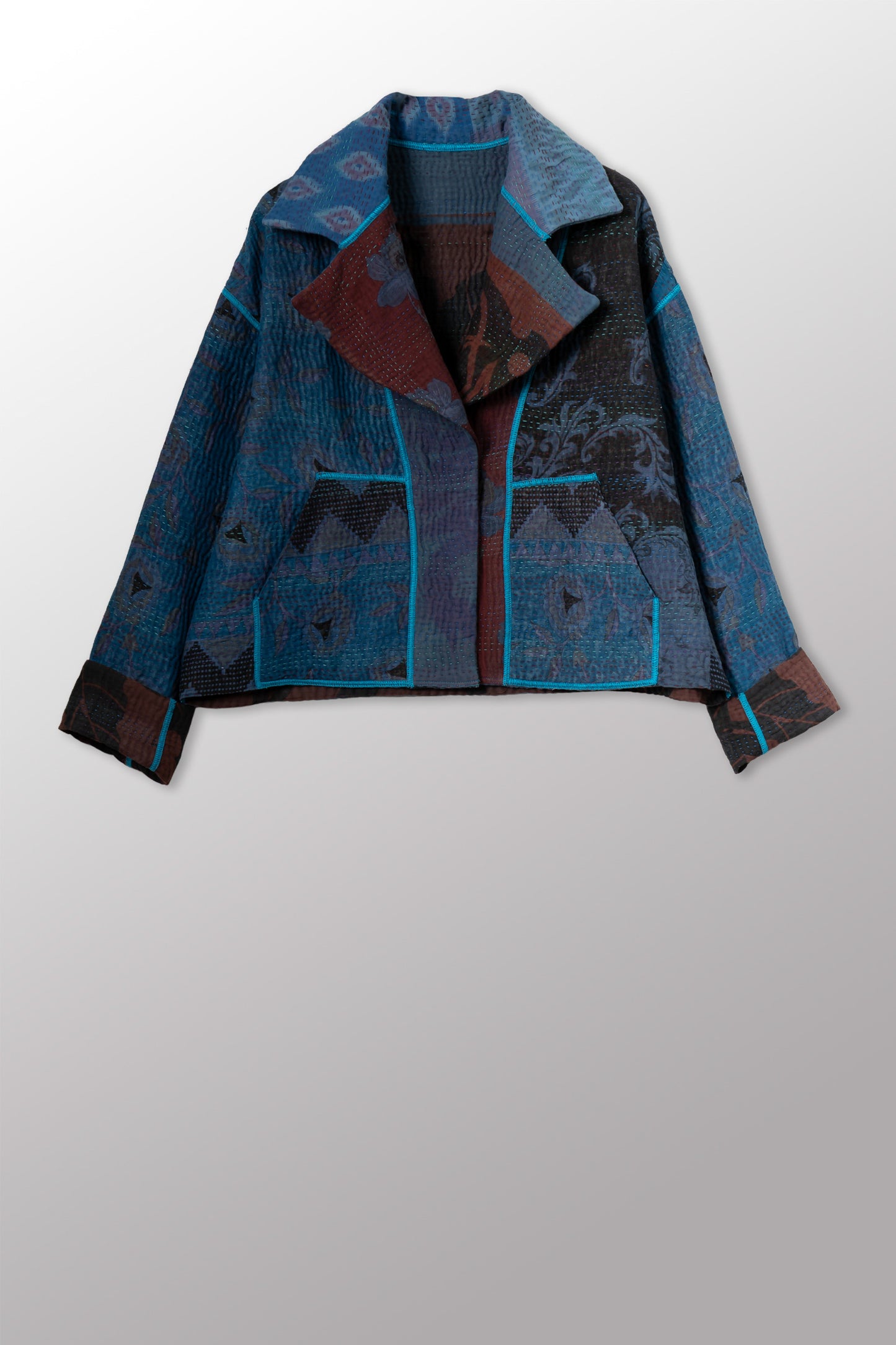 COTTON OVERDYE KANTHA NEW LAPELED SHORT JACKET - ov4j101-cblu001m -