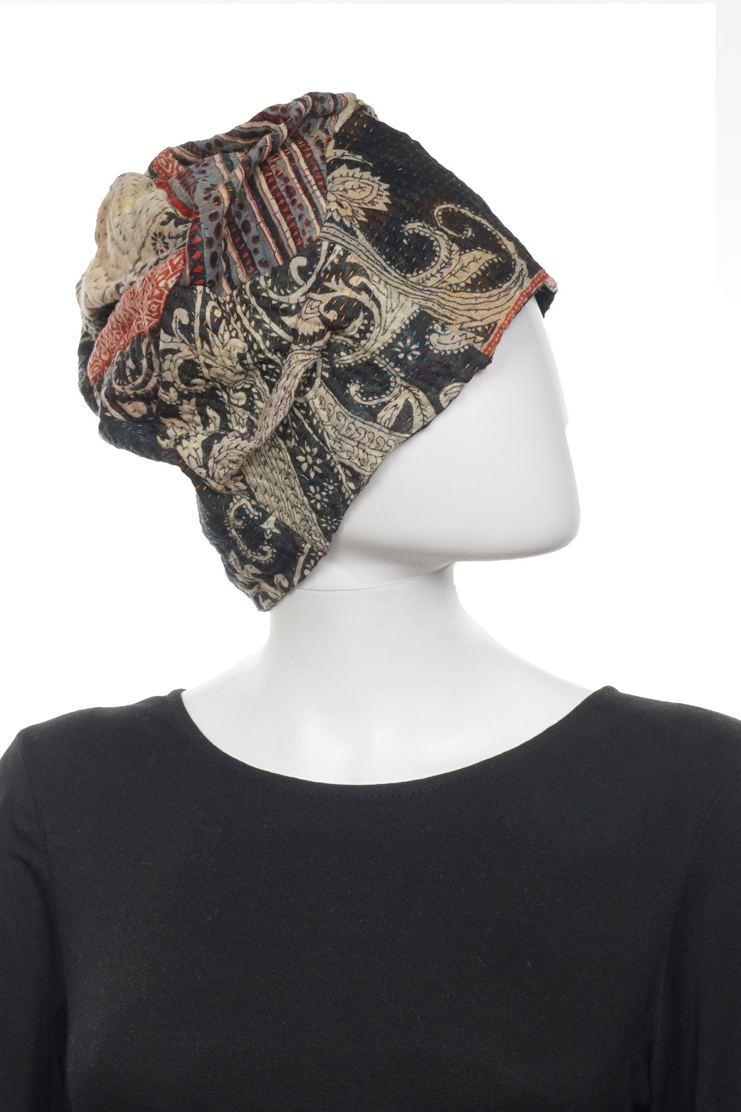DOT & PAISLEY KANTHA PATCHWORK HAT - dp4880-nvy -