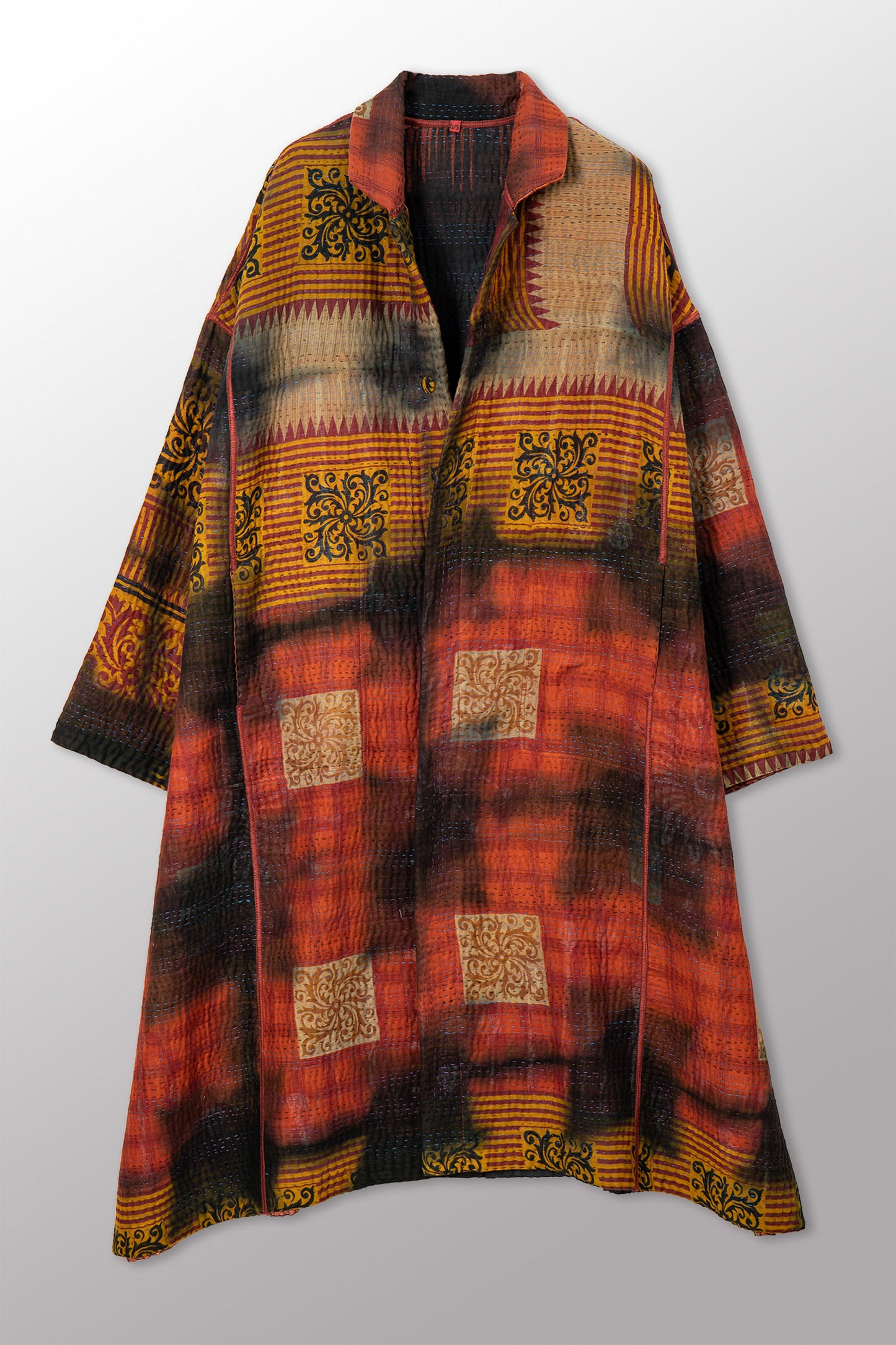 VINTAGE COTTON GREY CLAMP TIE DYE KANTHA  NEW OVERSIZED COAT - su4342-0003a -