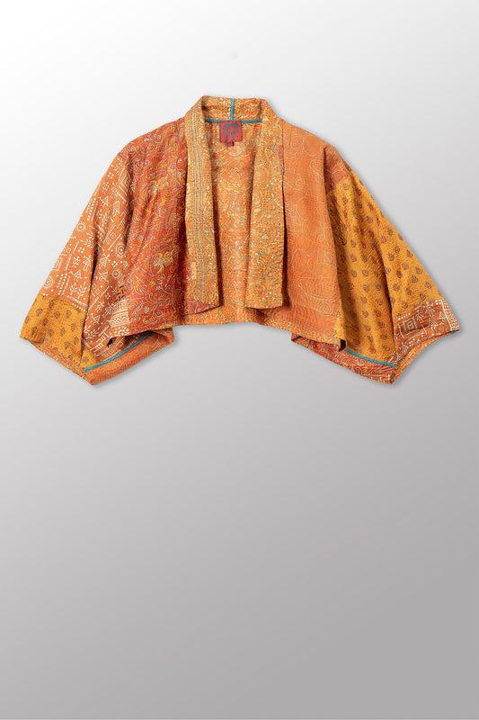 VINTAGE SILK KANTHA PUFF SLV. SHRUG - sv2062-0034a -