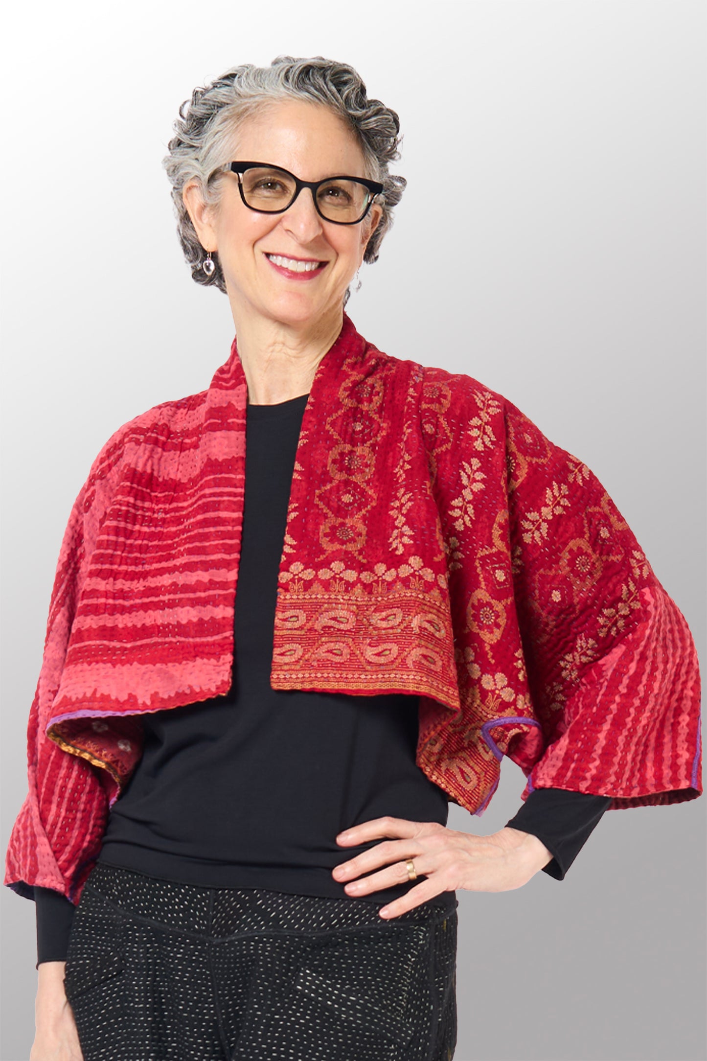VINTAGE COTTON KANTHA  PUFF SLV. SHRUG - cv4062-0054a -