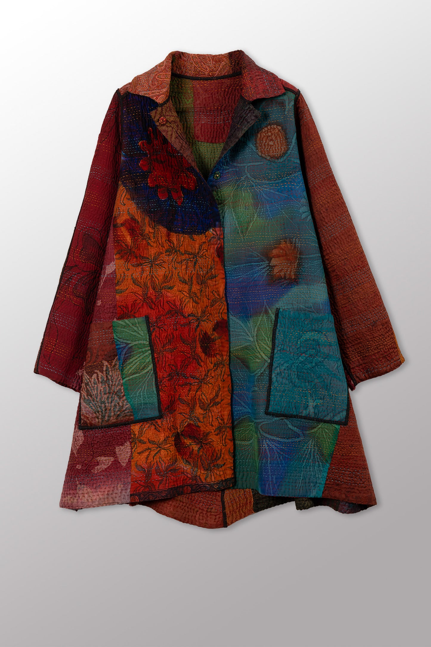 JACQUARD SILK KANTHA A-LINE DUSTER - js4311-cbrn001a -