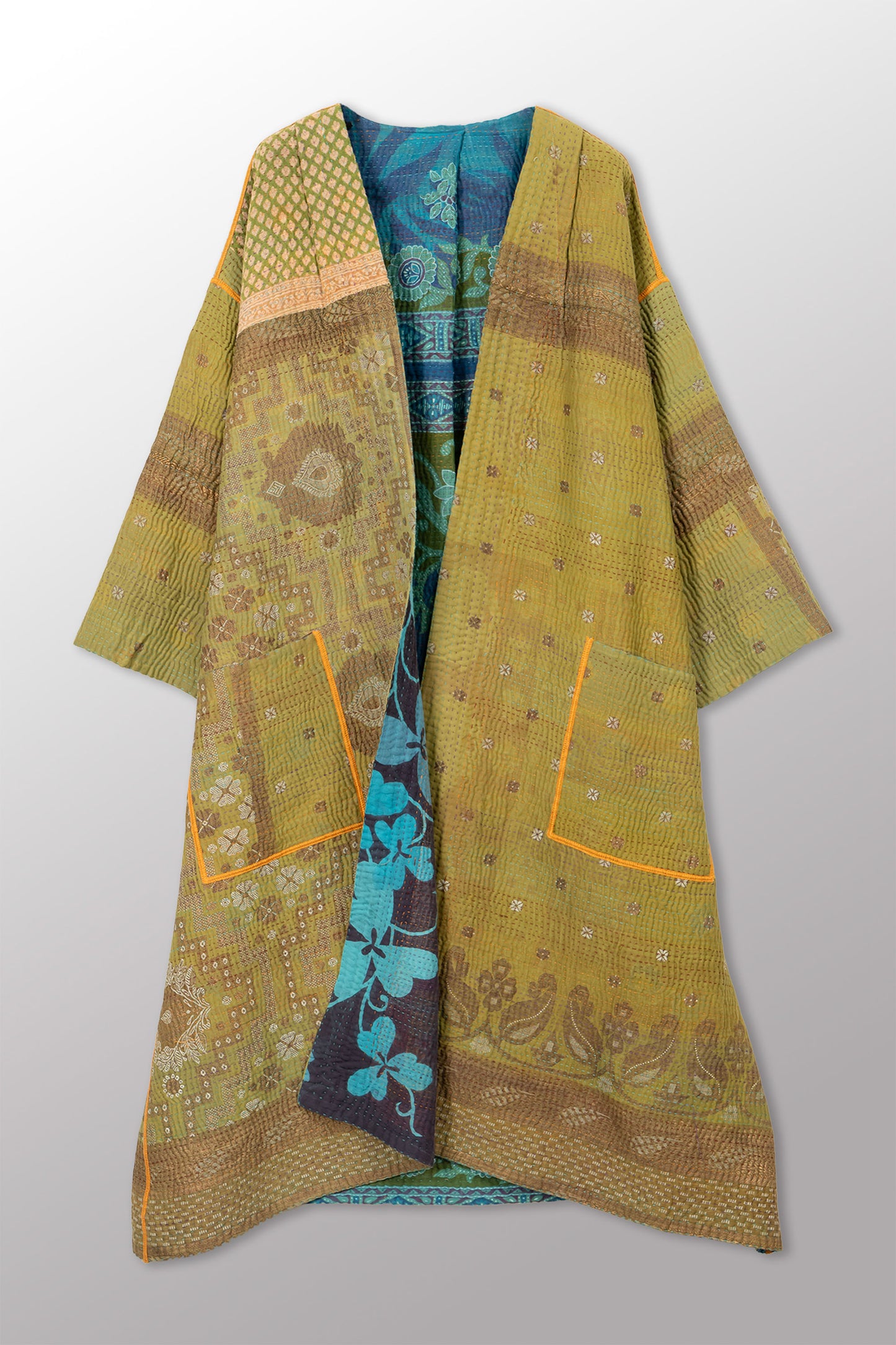 VINTAGE COTTON KANTHA LONG DUSTER - cv4328-0016a -