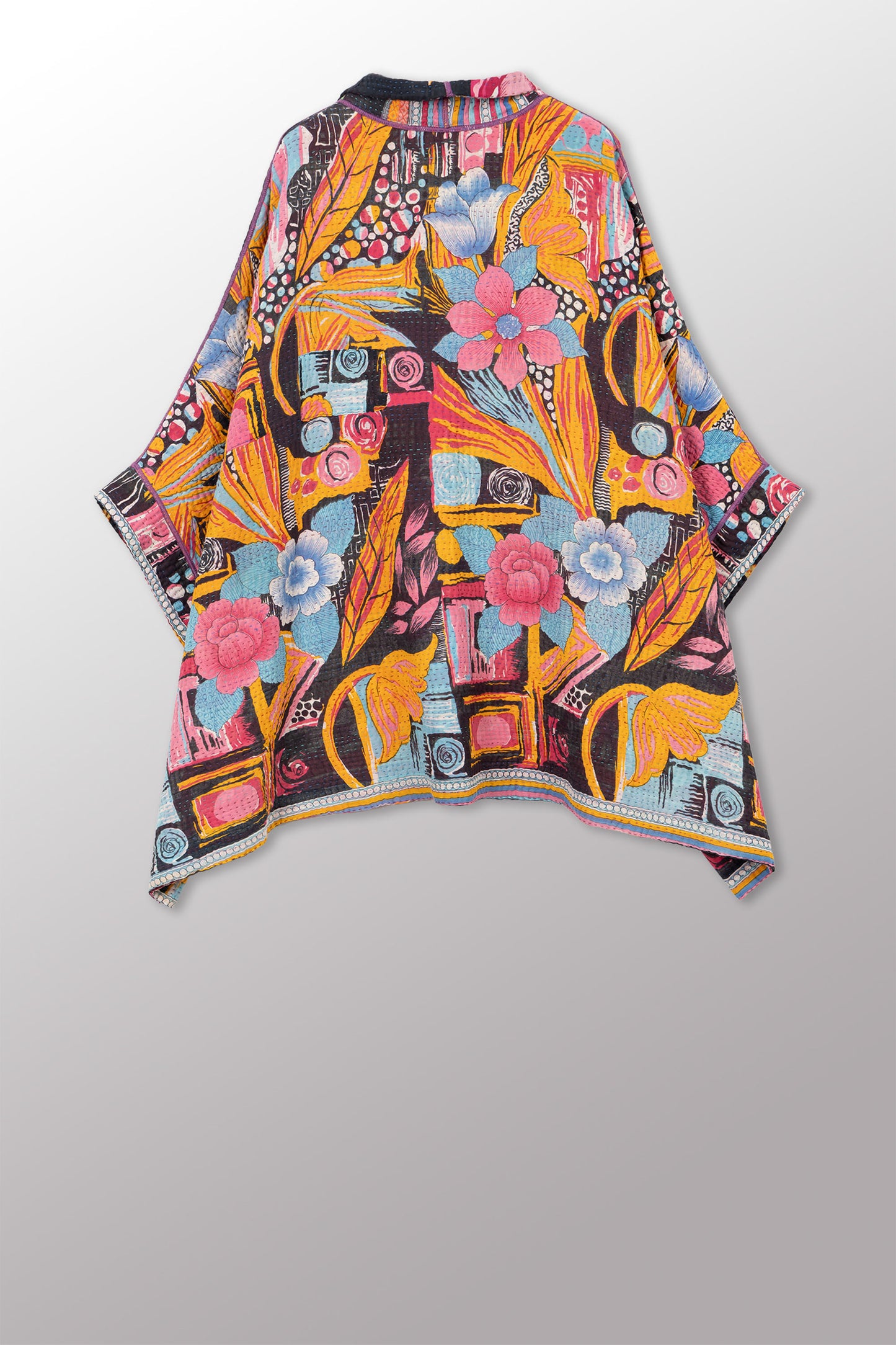 VINTAGE COTTON KANTHA DOUBLE COLLAR PONCHO - cv4323-0062a -
