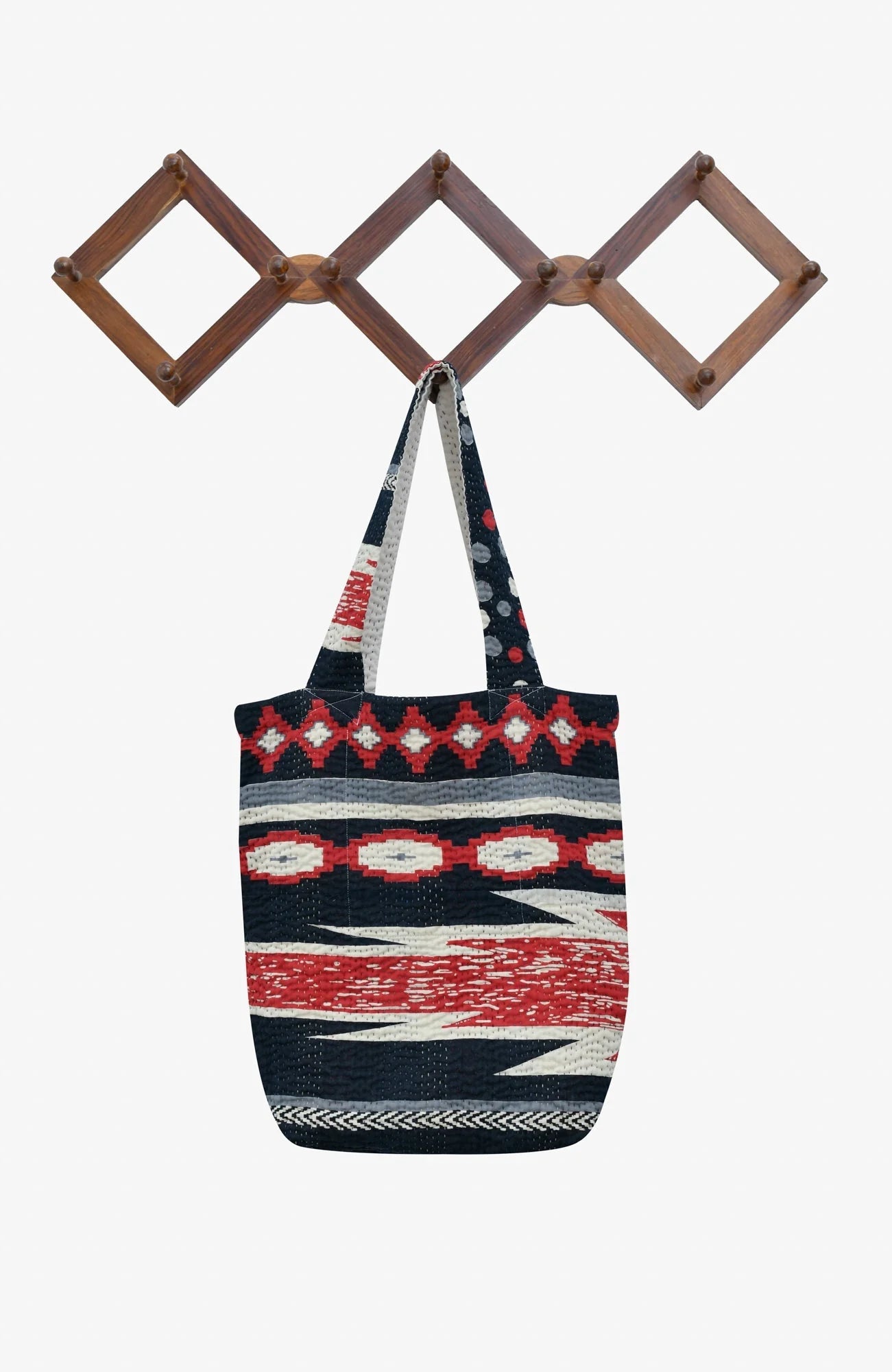 Monotone Ikat Handmade Vintage Kantha Tote Bag -Red