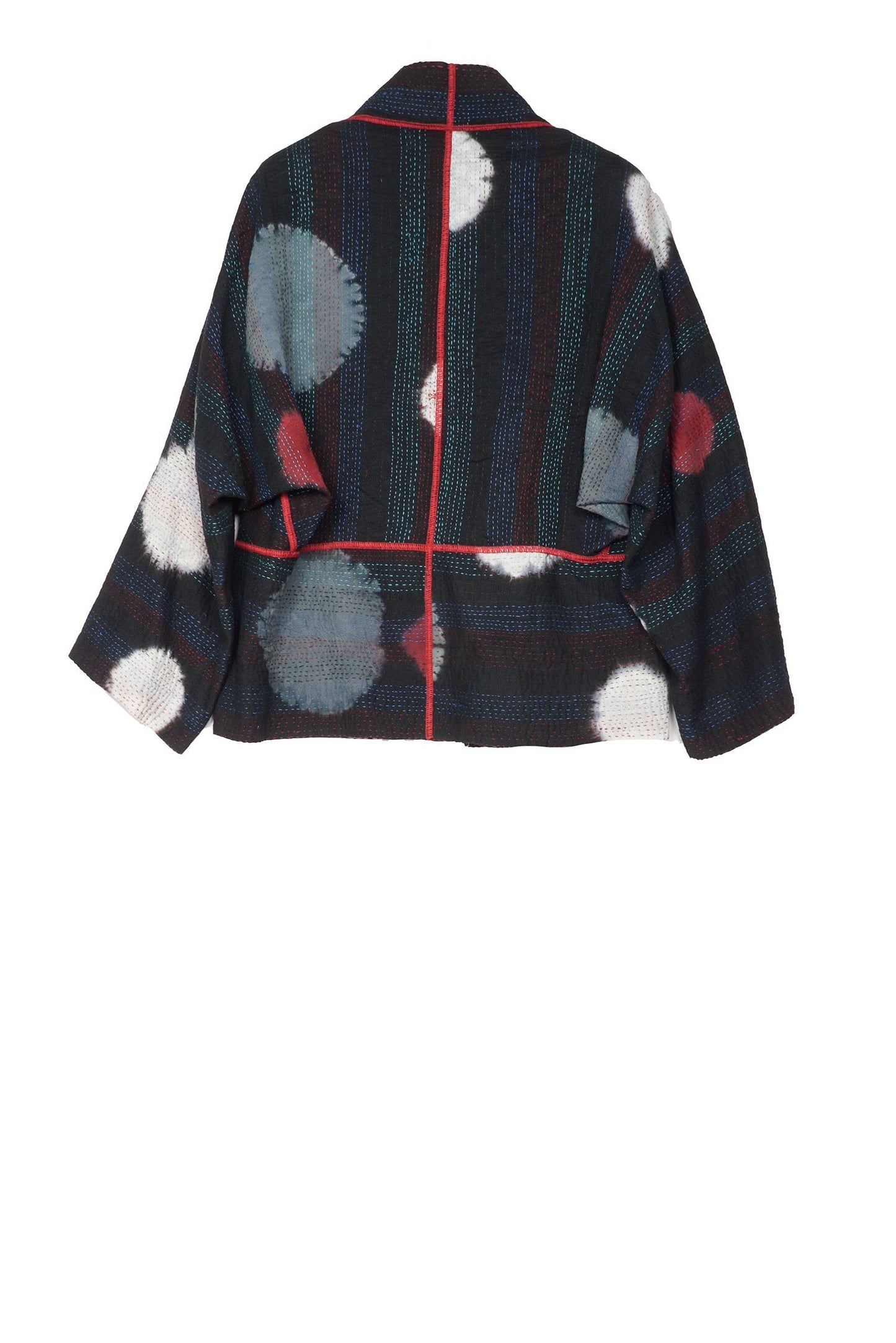 PATCH & CIRCLE PRINT KANTHA DOLMAN SHORT JKT - pc2015-blk -