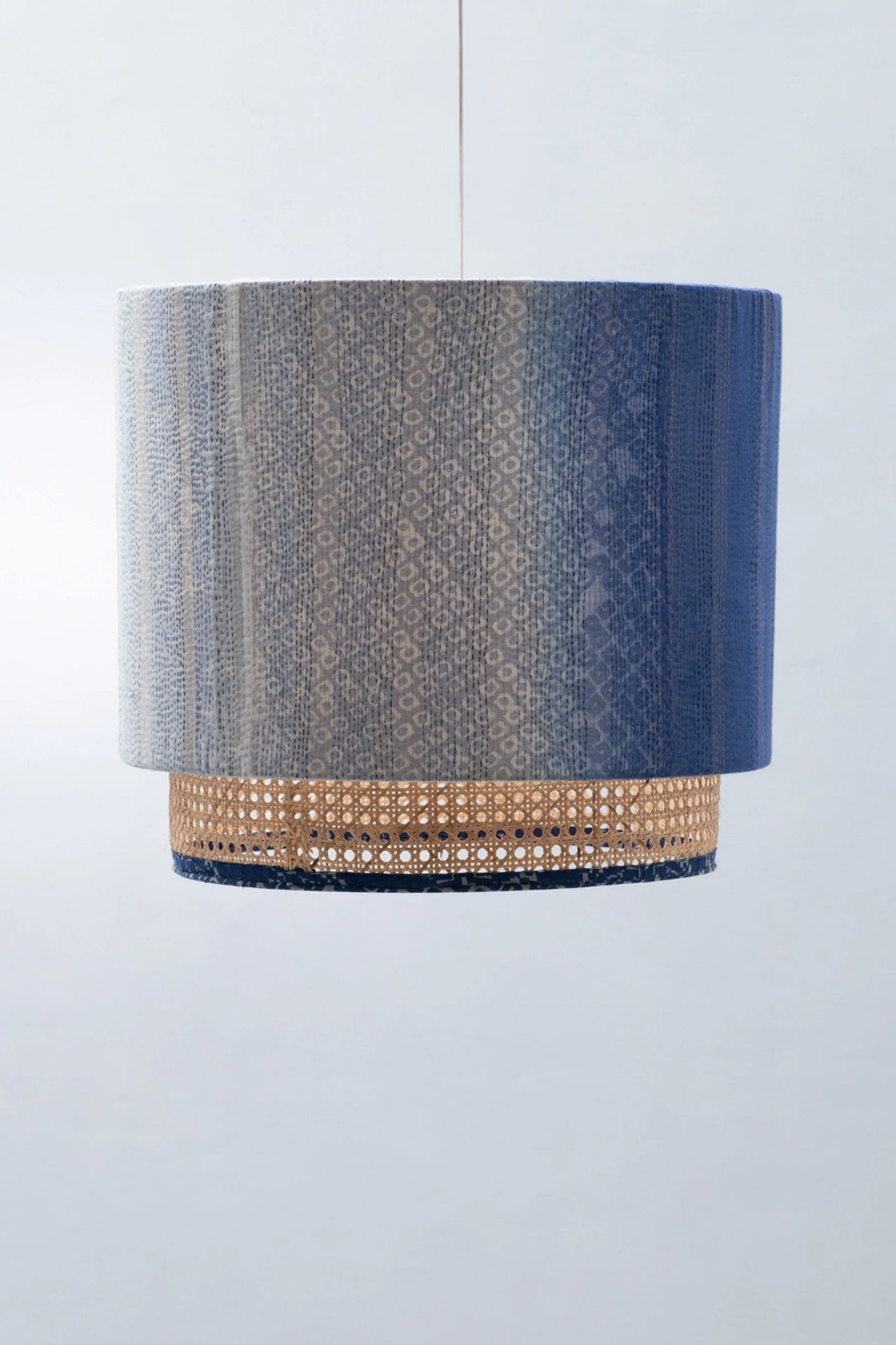 Kimono Cotton Kantha Hanging Lamp -Blue