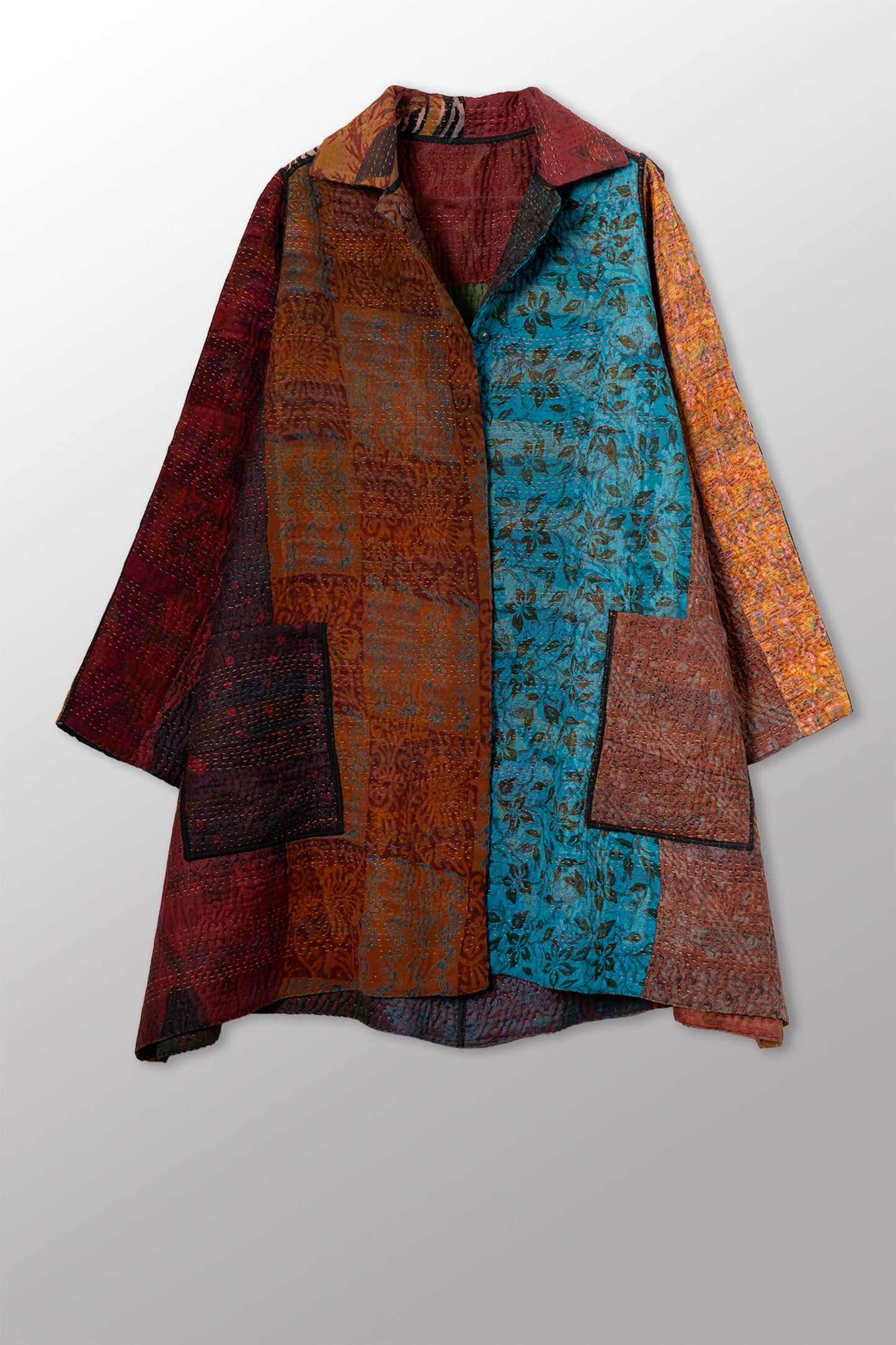 JACQUARD SILK KANTHA A-LINE DUSTER - js4311-cbrn002a -