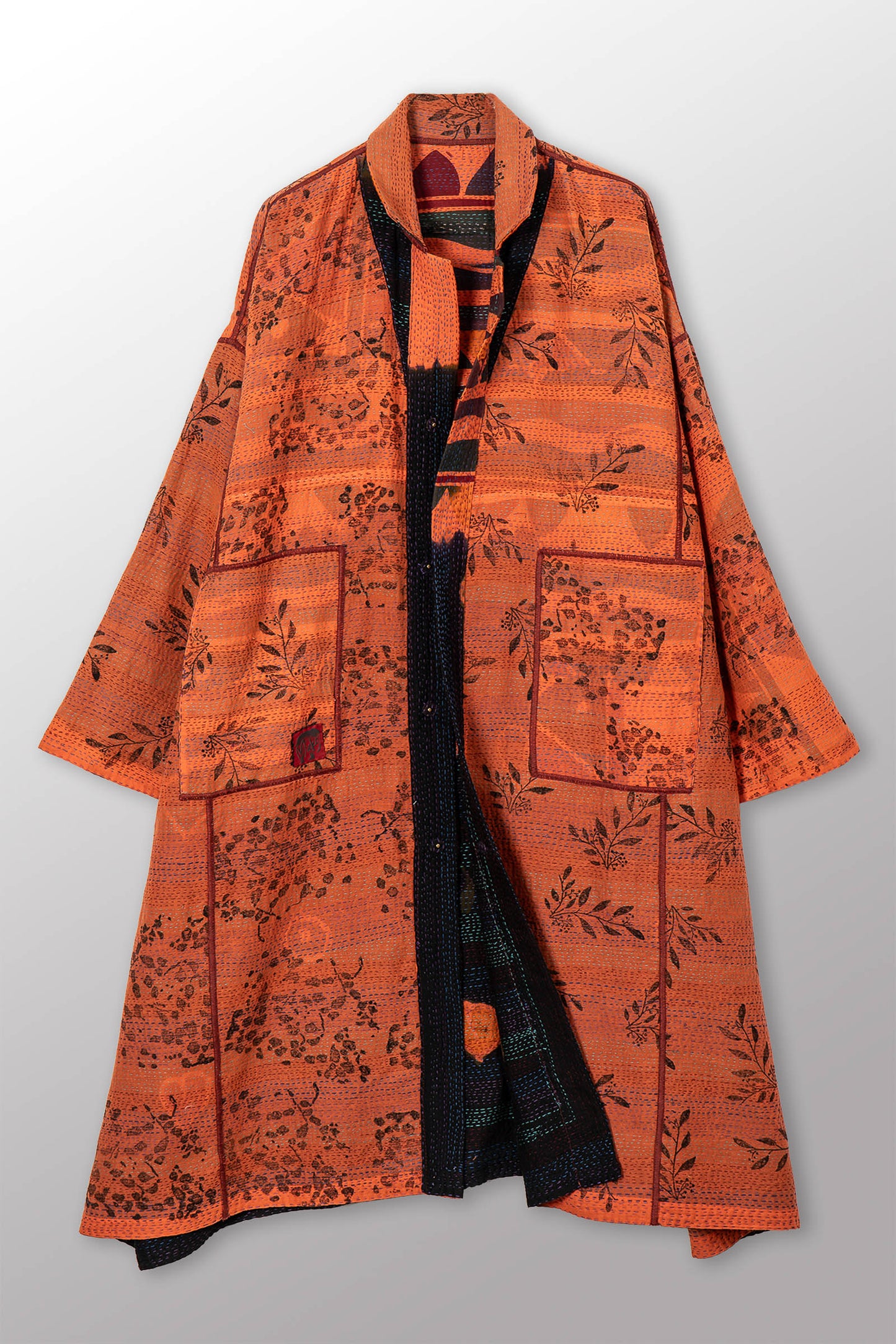 VINTAGE COTTON & NEW VOILE KANTHA NEW OVERSIZED COAT - cn2342-0005a -