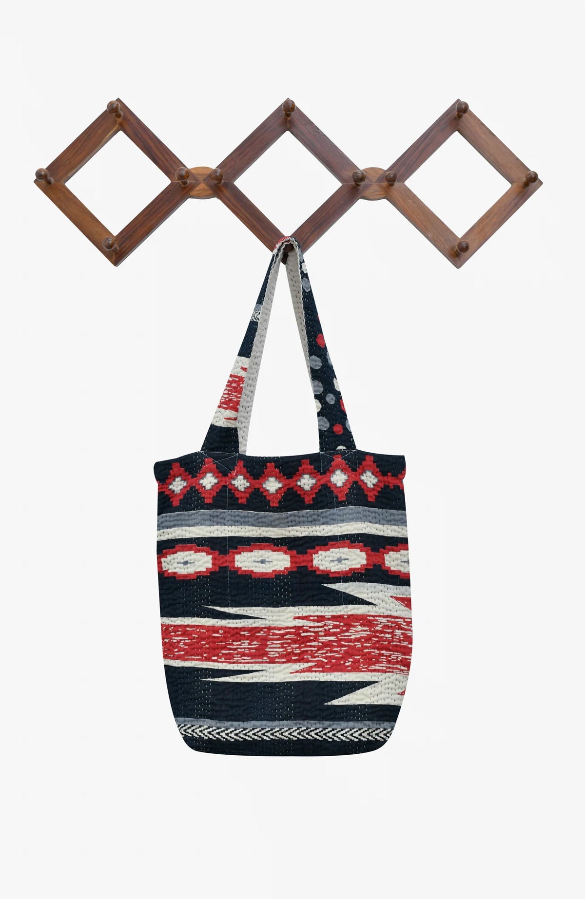 Monotone Ikat Handmade Vintage Kantha Tote Bag -Monotone Black