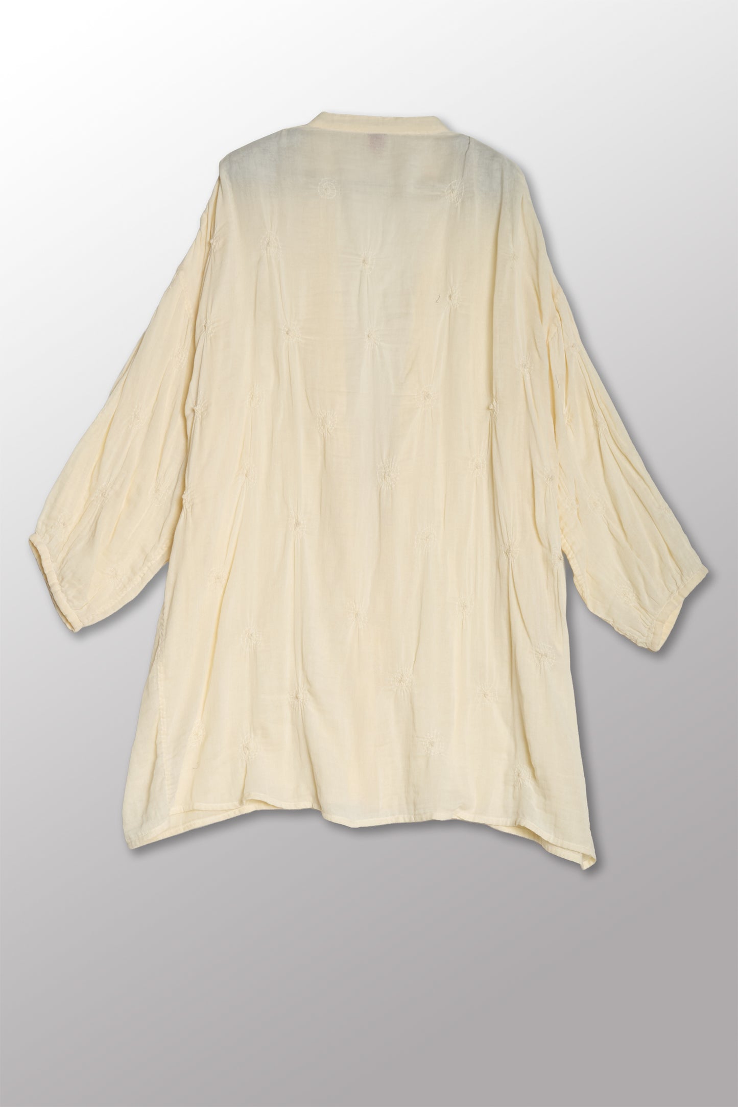 GAUZE SHIBORI GARMENT KANTHA BAND COLLAR OVERSIZED SHIRT - bl-gg2587-ivy -