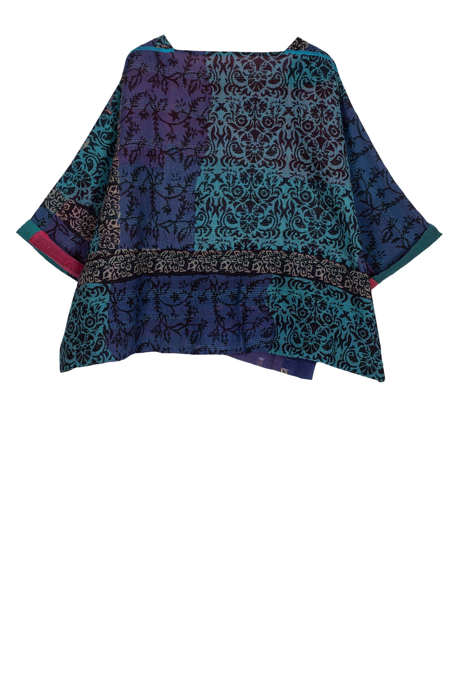 BAGH PRINT KANTHA 3/4 SLV. CROP TOP MIO - bg2538-blu -