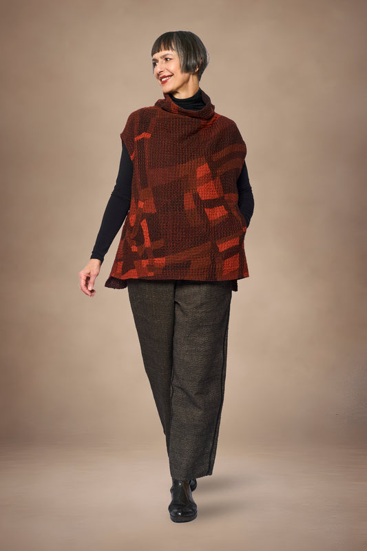 ABSTRACT WAFFLE KANTHA FUNNEL NECK VEST - bw3250-org -