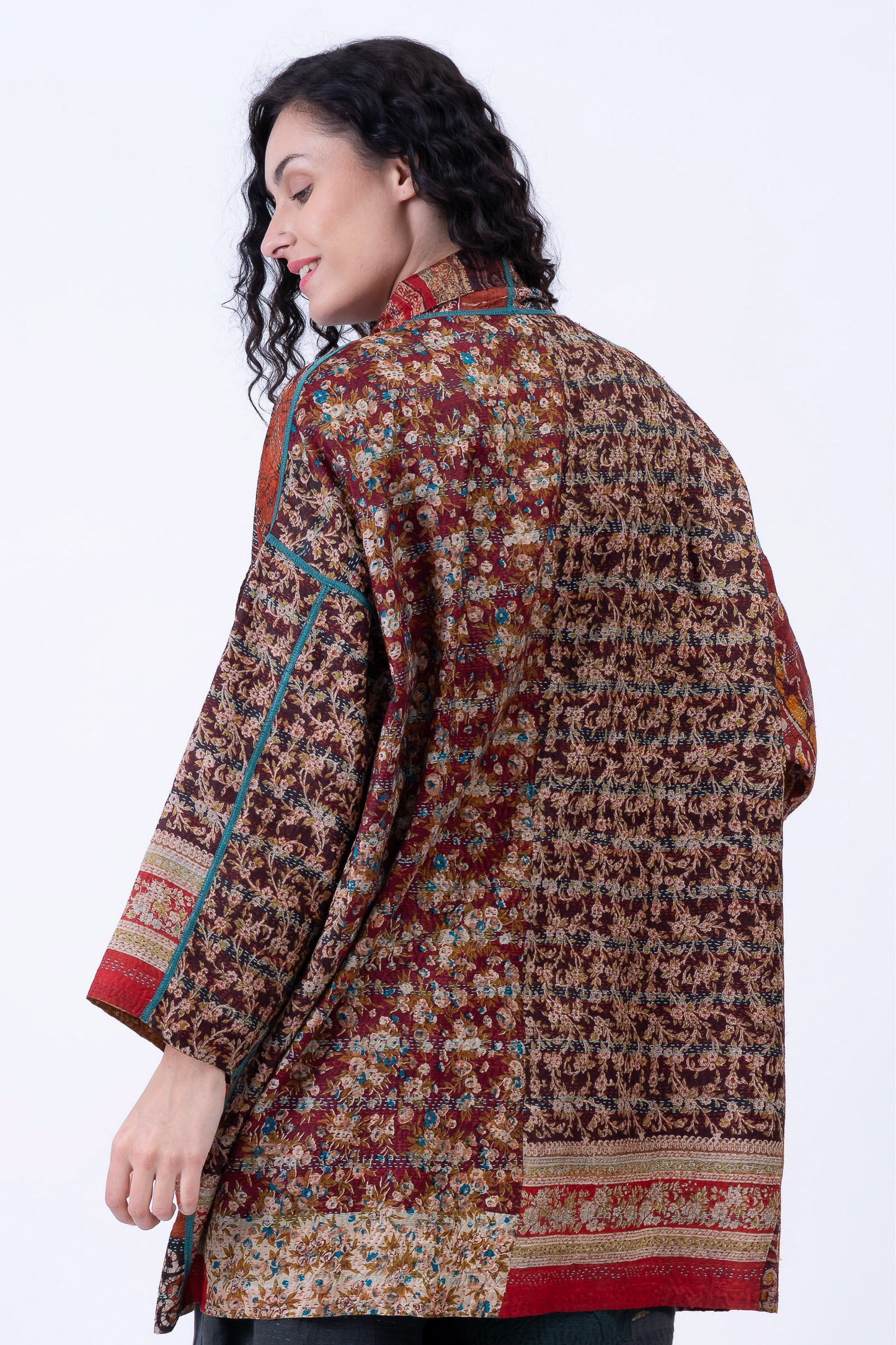 VINTAGE SILK KANTHA HAORI JACKET - sv2068-0006a -