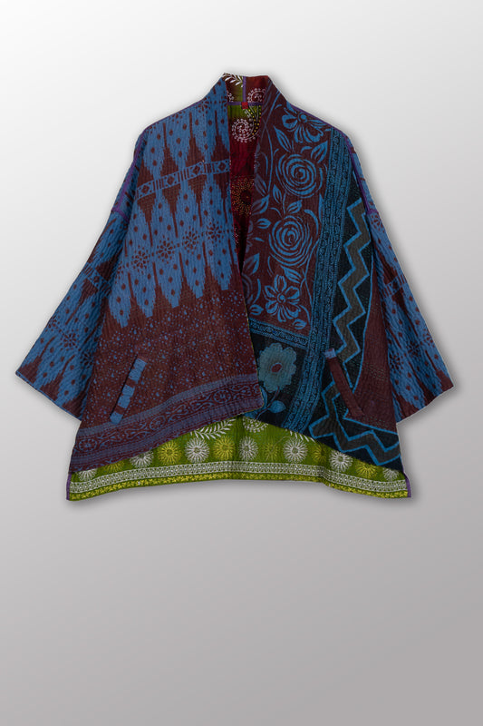 COTTON OVERDYE KANTHA MINI KIMONO JKT - ov4055-cblu003a -