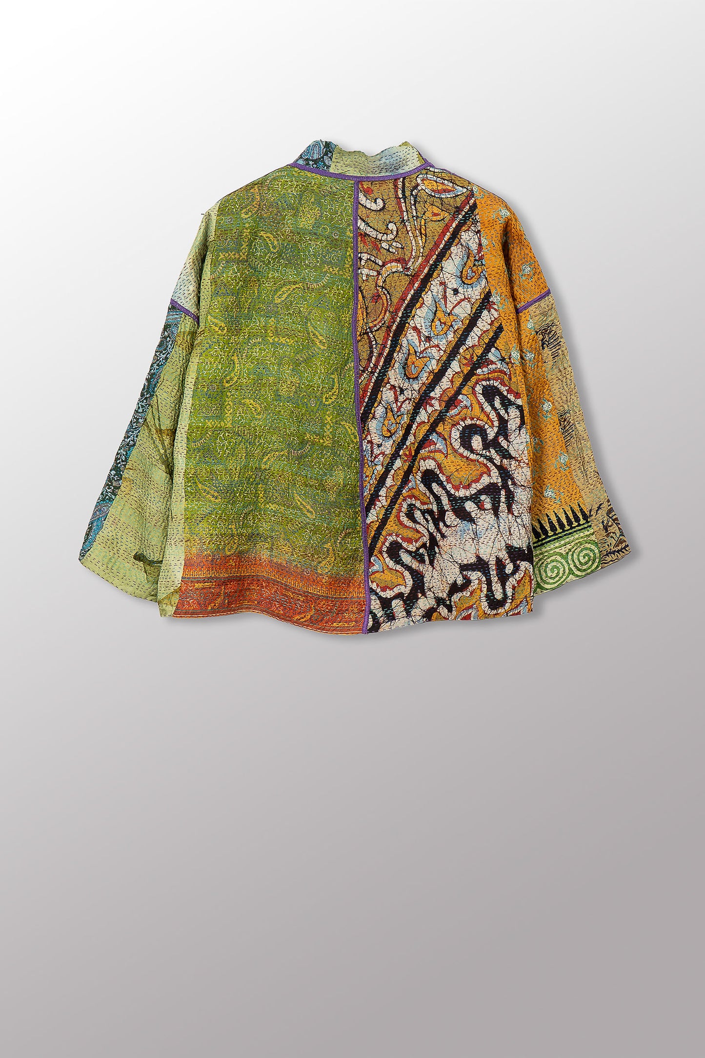 VINTAGE SILK KANTHA STAND COLLAR CROPPED JKT - sv2034-0018a -
