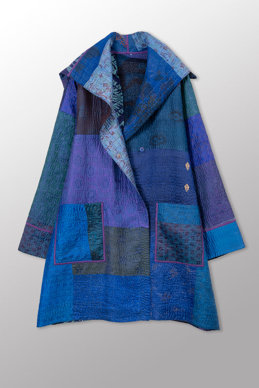 JACQUARD SILK KANTHA POCKET MEDIUM COAT - js4316-cnvy001m -