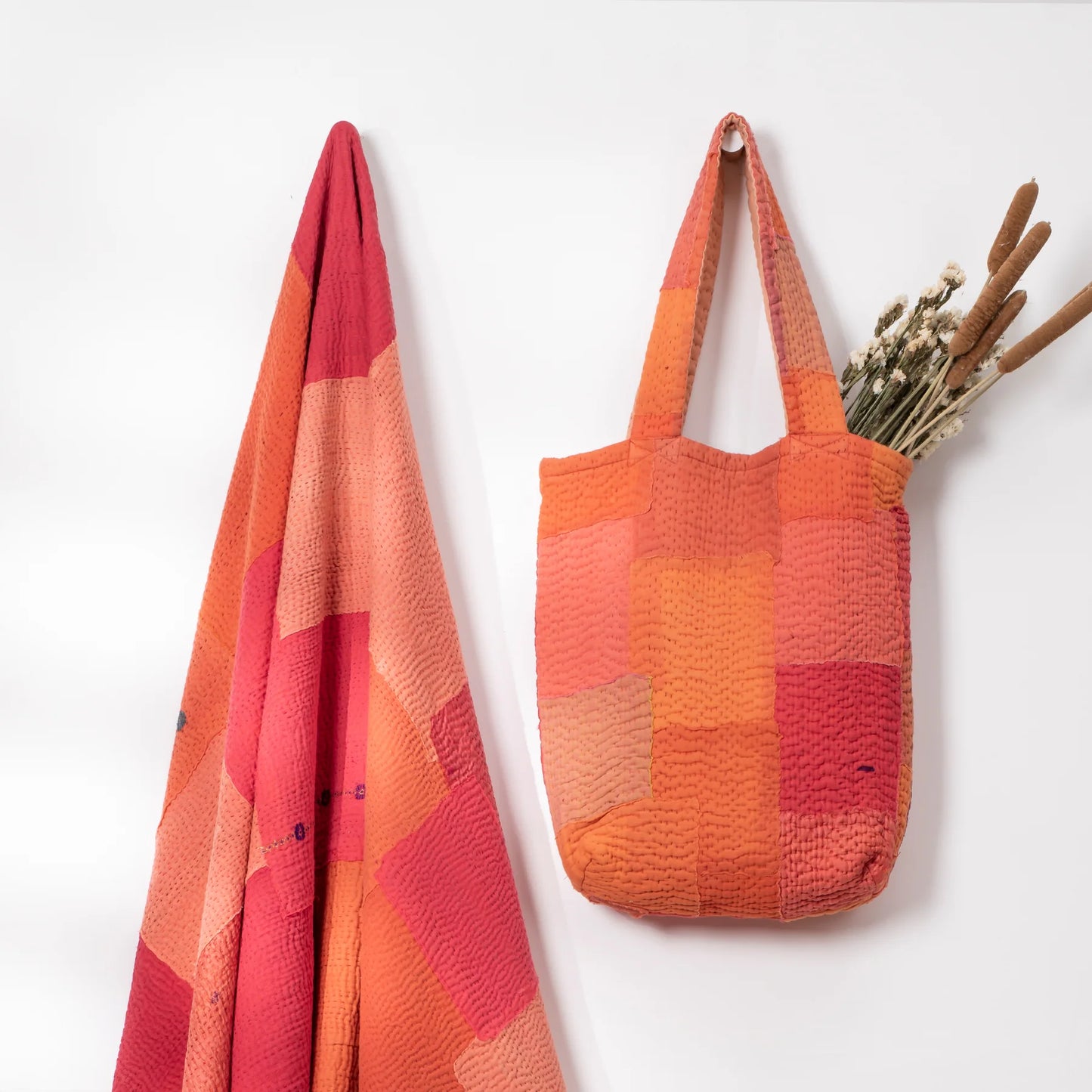 Mosaic Fray Handmade Vintage Kantha Tote Bag -Carrot
