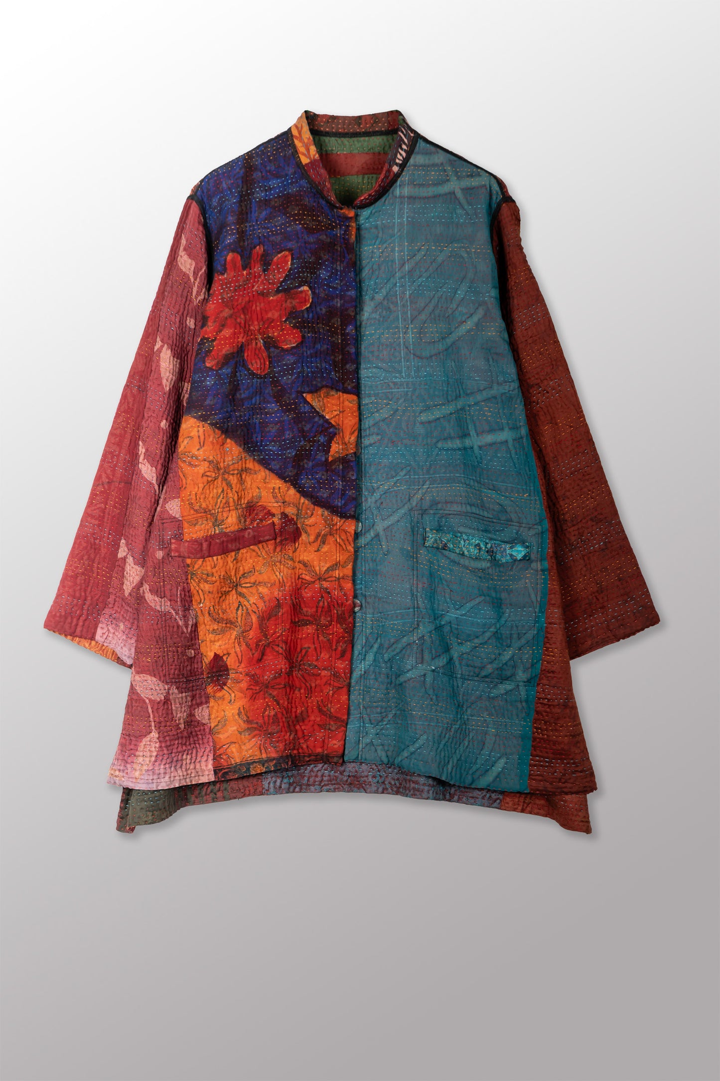 JACQUARD SILK KANTHA KAFTAN JACKET MEDIUM - js4089-brn -