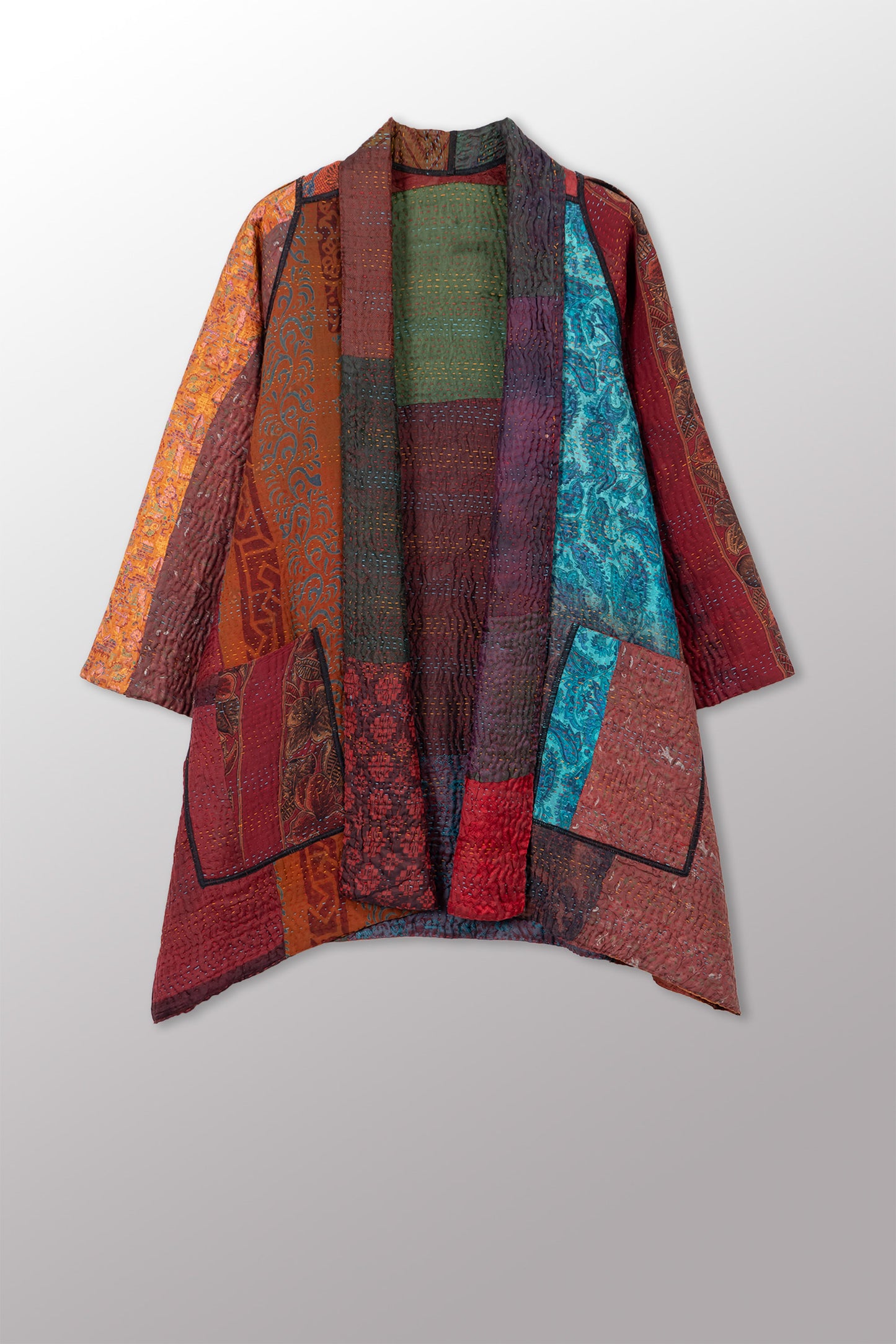 JACQUARD SILK KANTHA A-LINE JKT - js4003-cbrn001s -