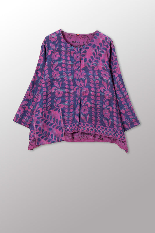 VINTAGE COTTON & NEW VOILE KANTHA A-LINE SHORT JACKET - cn2019-0001a -