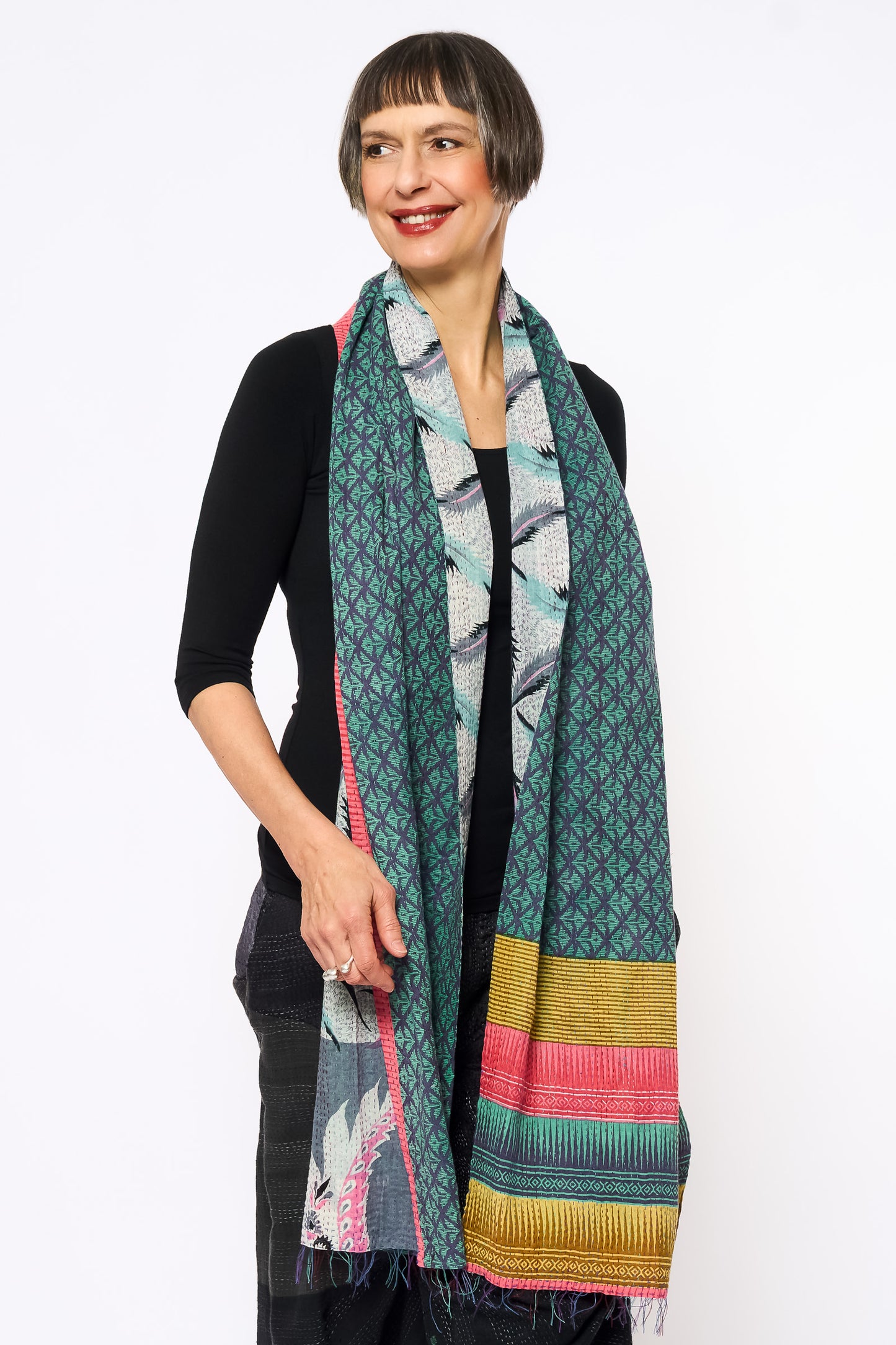 VINTAGE COTTON KANTHA SCARF STANDARD - cv2801-1005a -