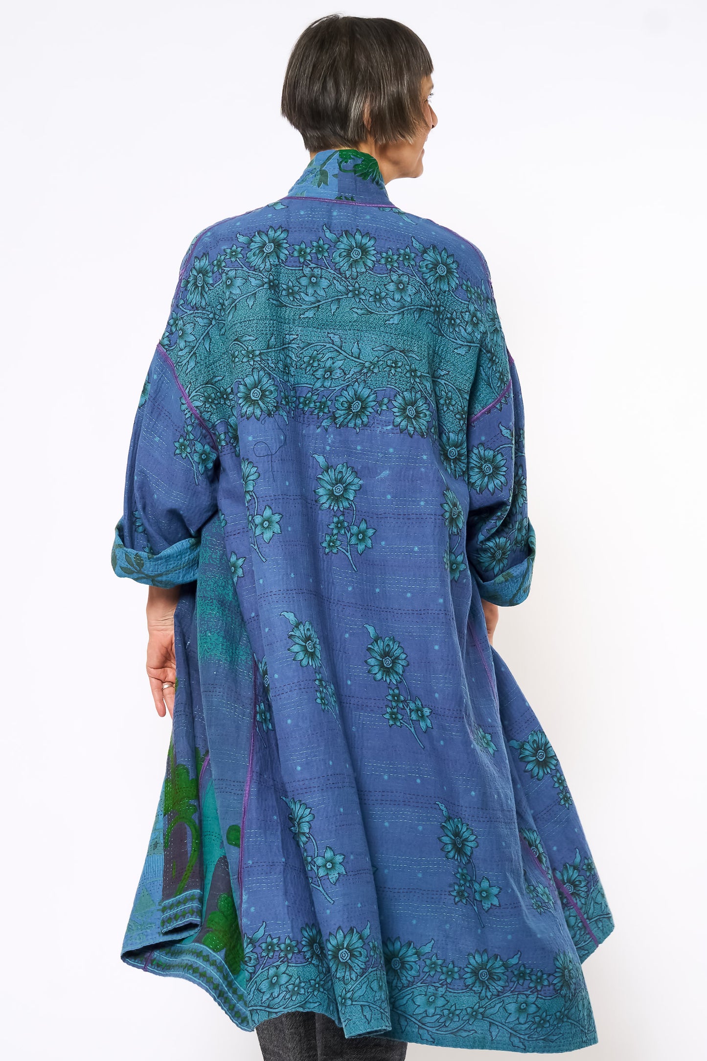 COTTON OVERDYE KANTHA NEW OVERSIZED COAT - ov2342-cblu001a -