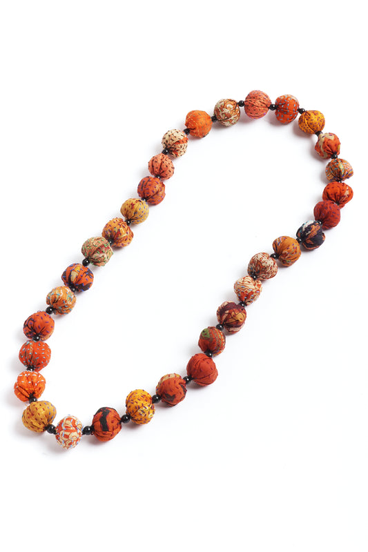 VINTAGE SILK KANTHA SMALL NUTS MEDIUM NECKLACE - sv2705-org -