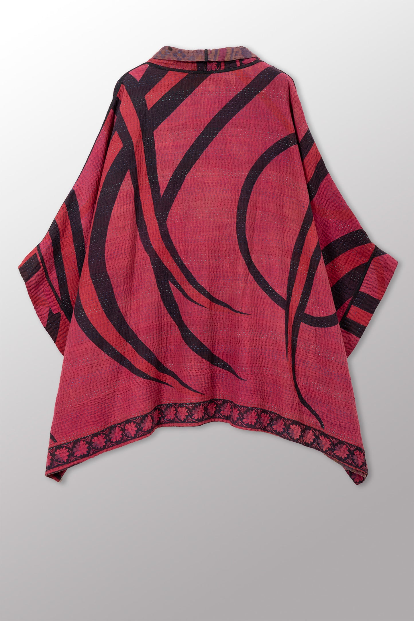 VINTAGE COTTON KANTHA DOUBLE COLLAR PONCHO - cv4323-0059a -