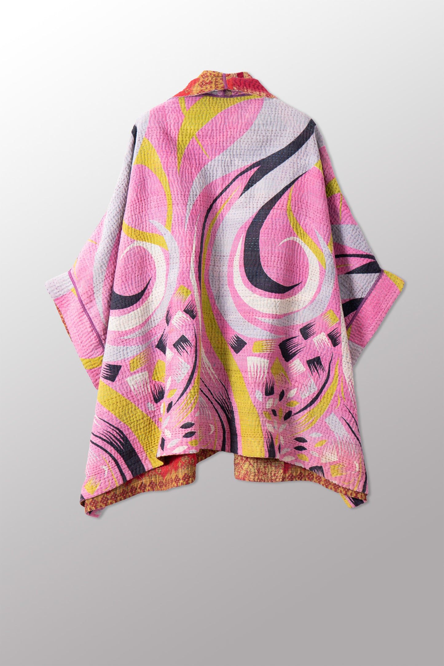 VINTAGE COTTON KANTHA DOUBLE COLLAR PONCHO - cv4323-0048a -