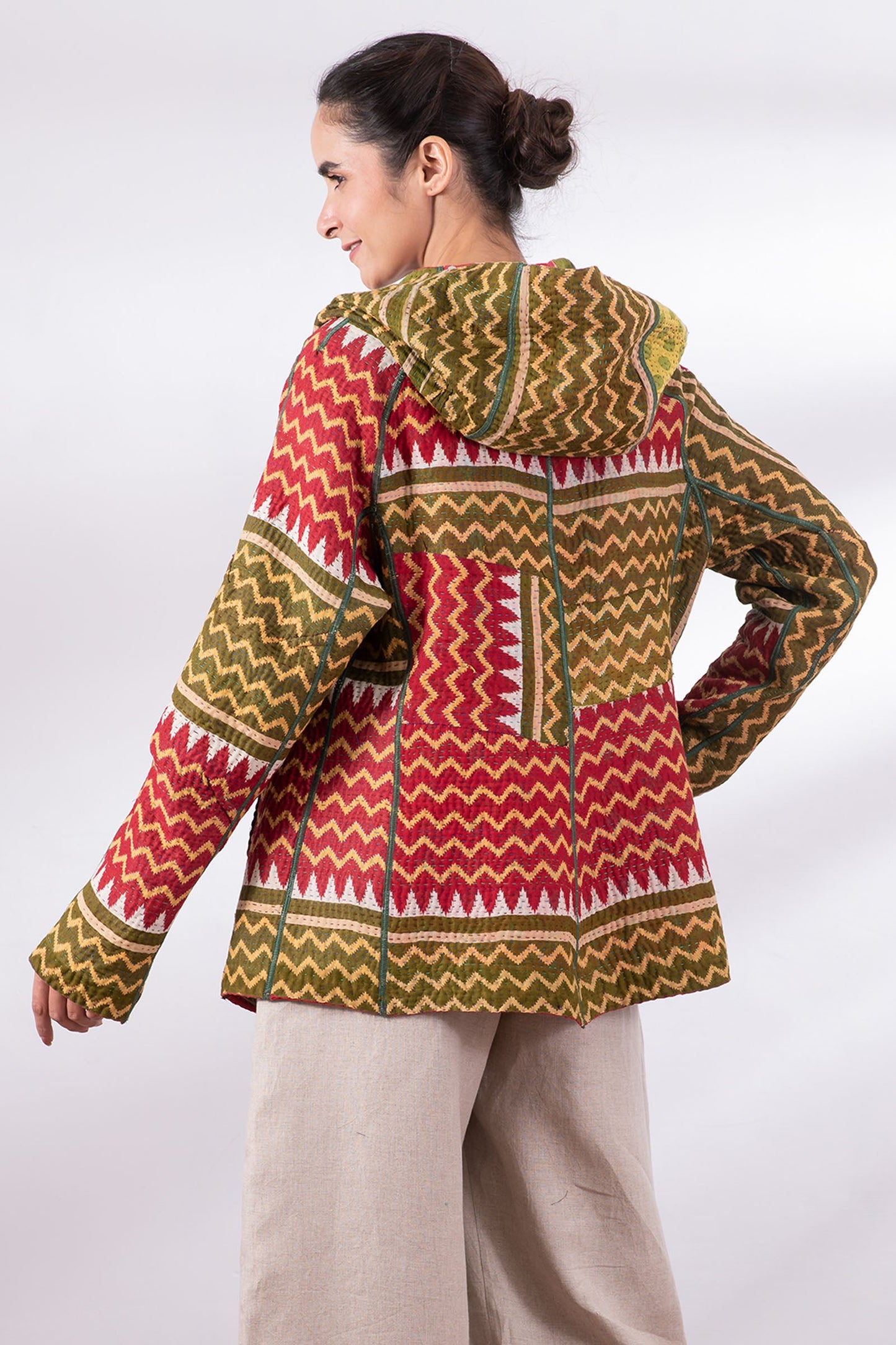 VINTAGE COTTON KANTHA HOODIE JKT - cv4036-0015m -